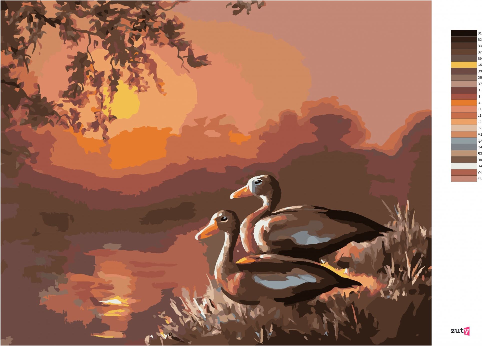 zuty Malování podle čísel - KACHNY U JEZERA A ZÁPAD SLUNCE (D. RUSTY RUST) - Rozměr: 40x50 cm, Rámování: Varianta: vypnuté plátno na rám - obrázek 7