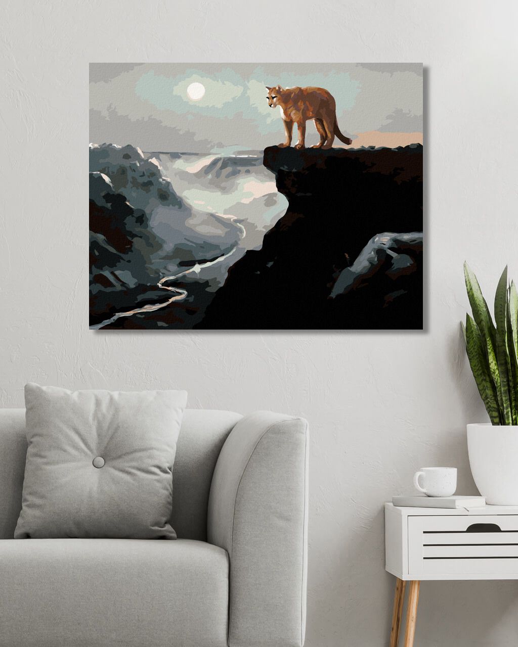 zuty Malování podle čísel - PUMA NA SKÁLE, ŘEKÁ V ÚDOLÍ A MĚSÍC (D. RUSTY RUST) - Rozměr: 40x50 cm, Rámování: Varianta: bez rámu a bez vypnutí plátna - obrázek 5
