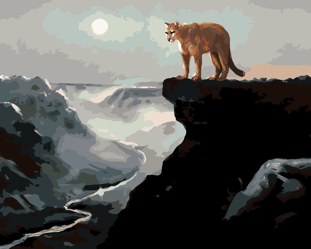 zuty Malování podle čísel - PUMA NA SKÁLE, ŘEKÁ V ÚDOLÍ A MĚSÍC (D. RUSTY RUST) - Rozměr: 40x50 cm, Rámování: Varianta: vypnuté plátno na rám - obrázek 6