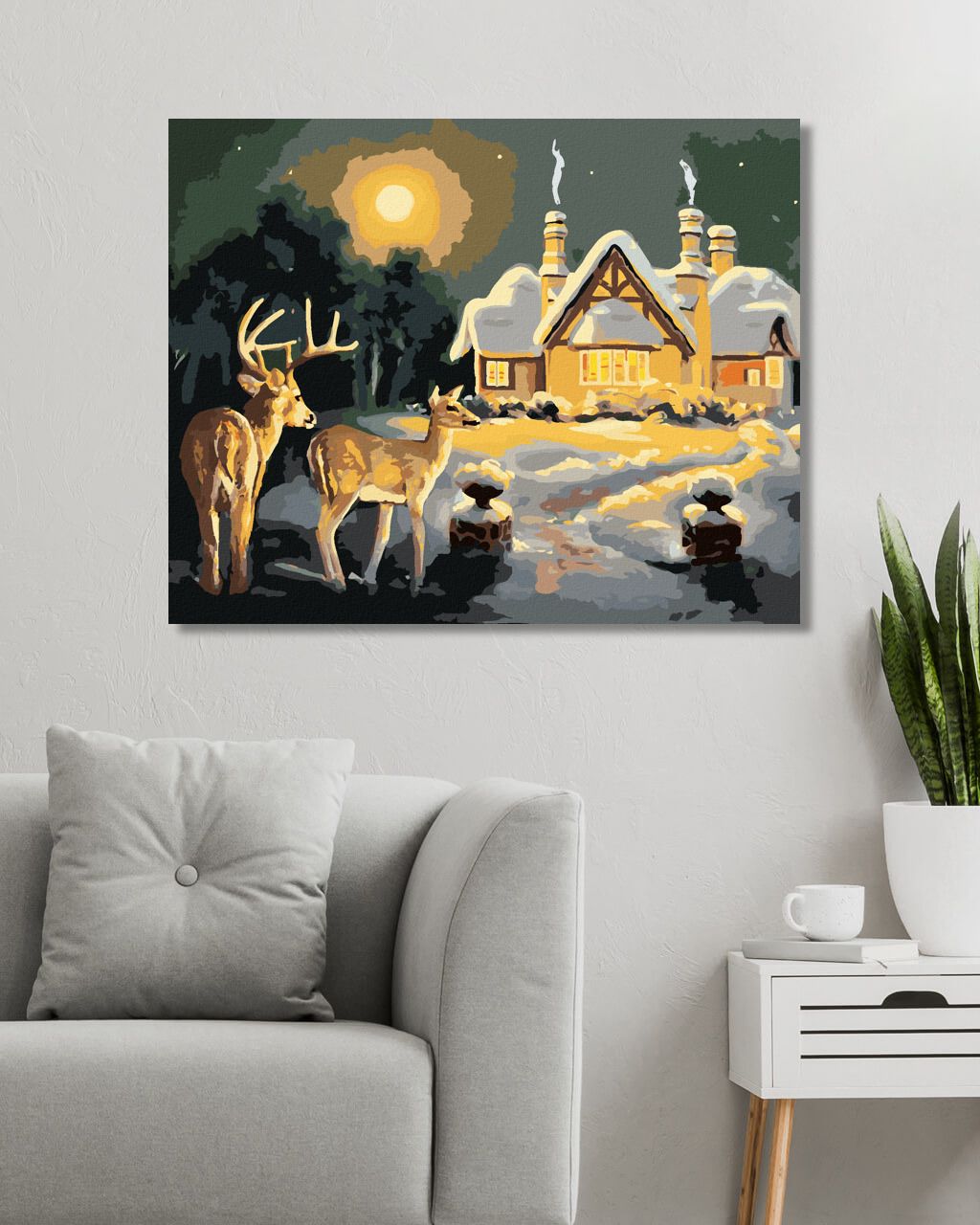 zuty Malování podle čísel - JELEN A LAŇ U ZASNĚŽENÉHO DOMU (D. RUSTY RUST) - Rozměr: 40x50 cm, Rámování: Varianta: bez rámu a bez vypnutí plátna - obrázek 8