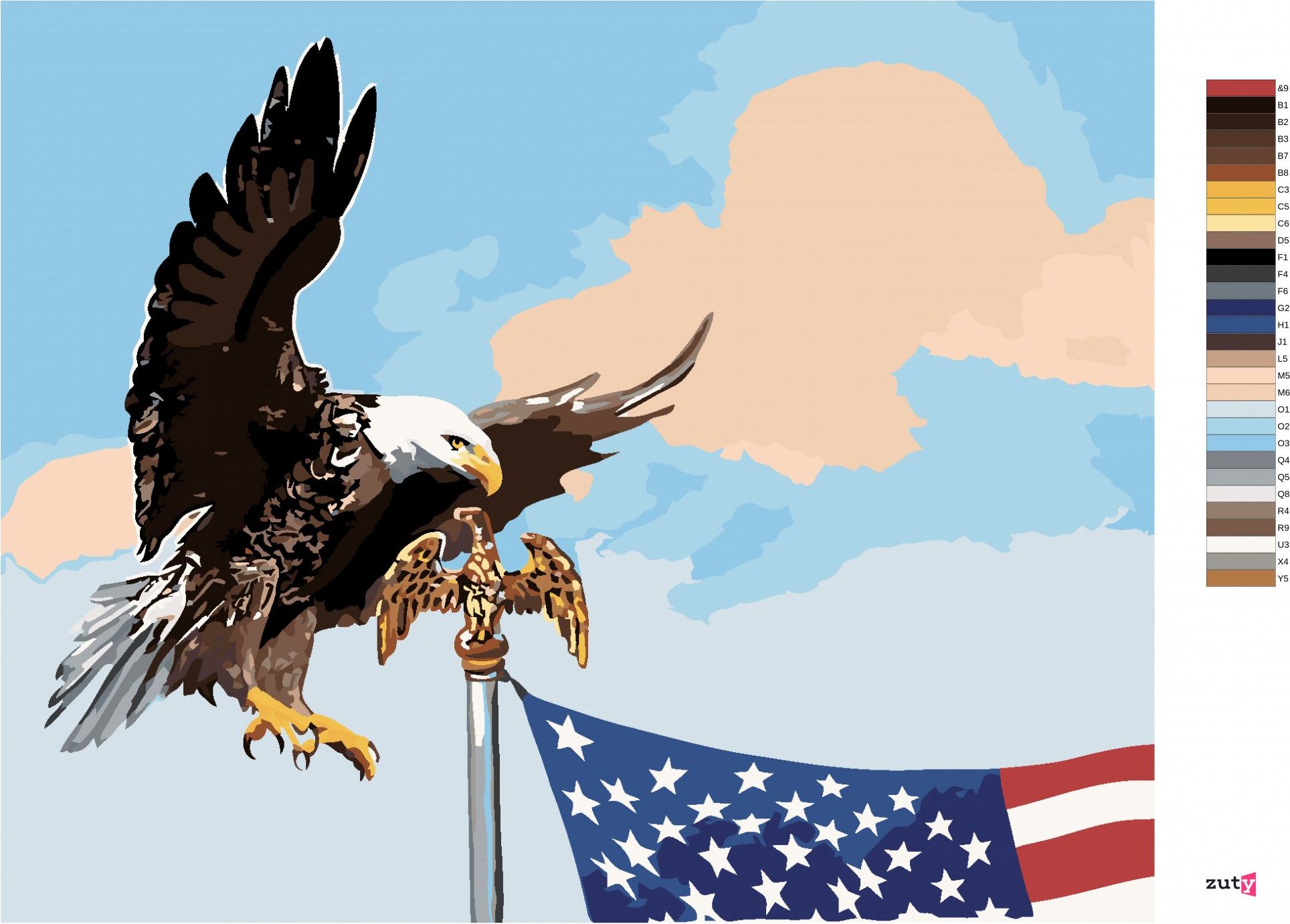 zuty Malování podle čísel - OREL U STOŽÁRU VLAJKY USA (D. RUSTY RUST) - Rozměr: 40x50 cm, Rámování: Varianta: vypnuté plátno na rám - obrázek 5