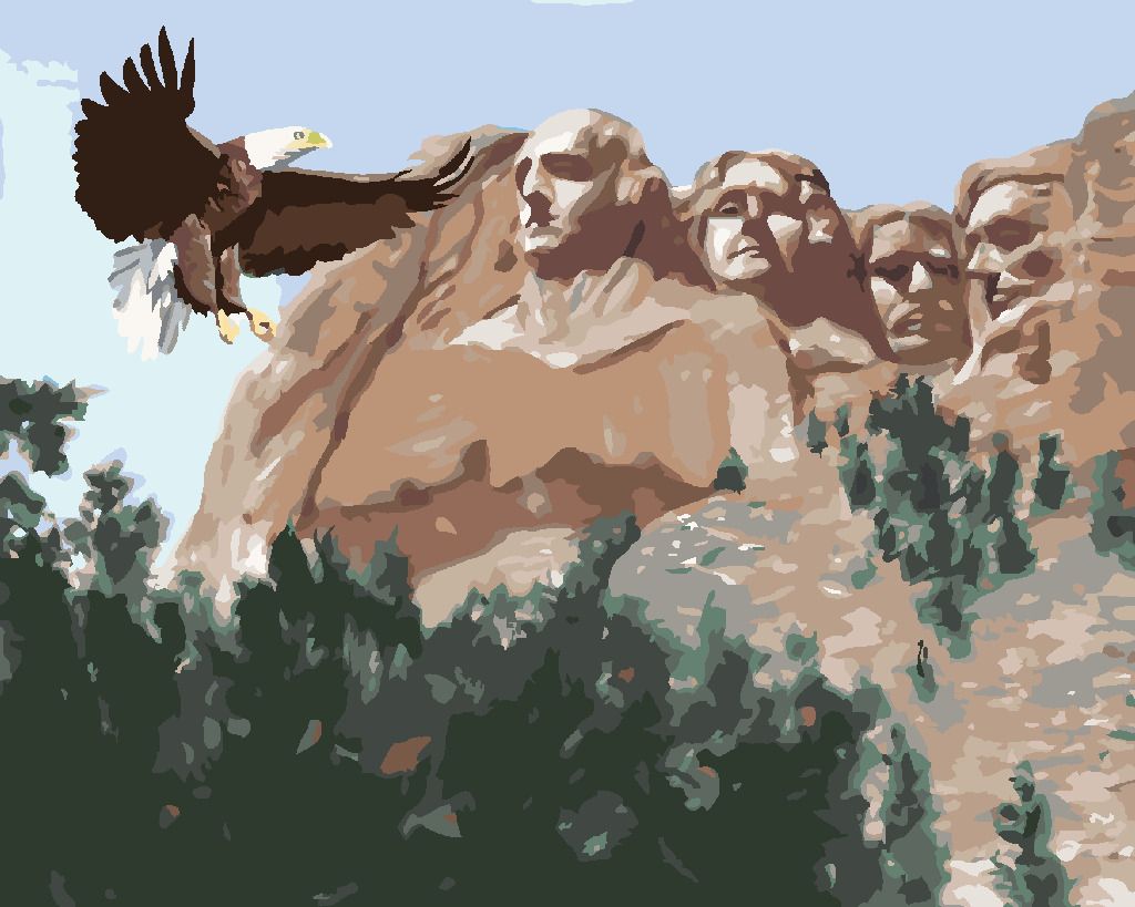 zuty Malování podle čísel - OREL U MOUNT RUSHMORE (D. RUSTY RUST) - Rozměr: 40x50 cm, Rámování: Varianta: vypnuté plátno na rám - obrázek 2