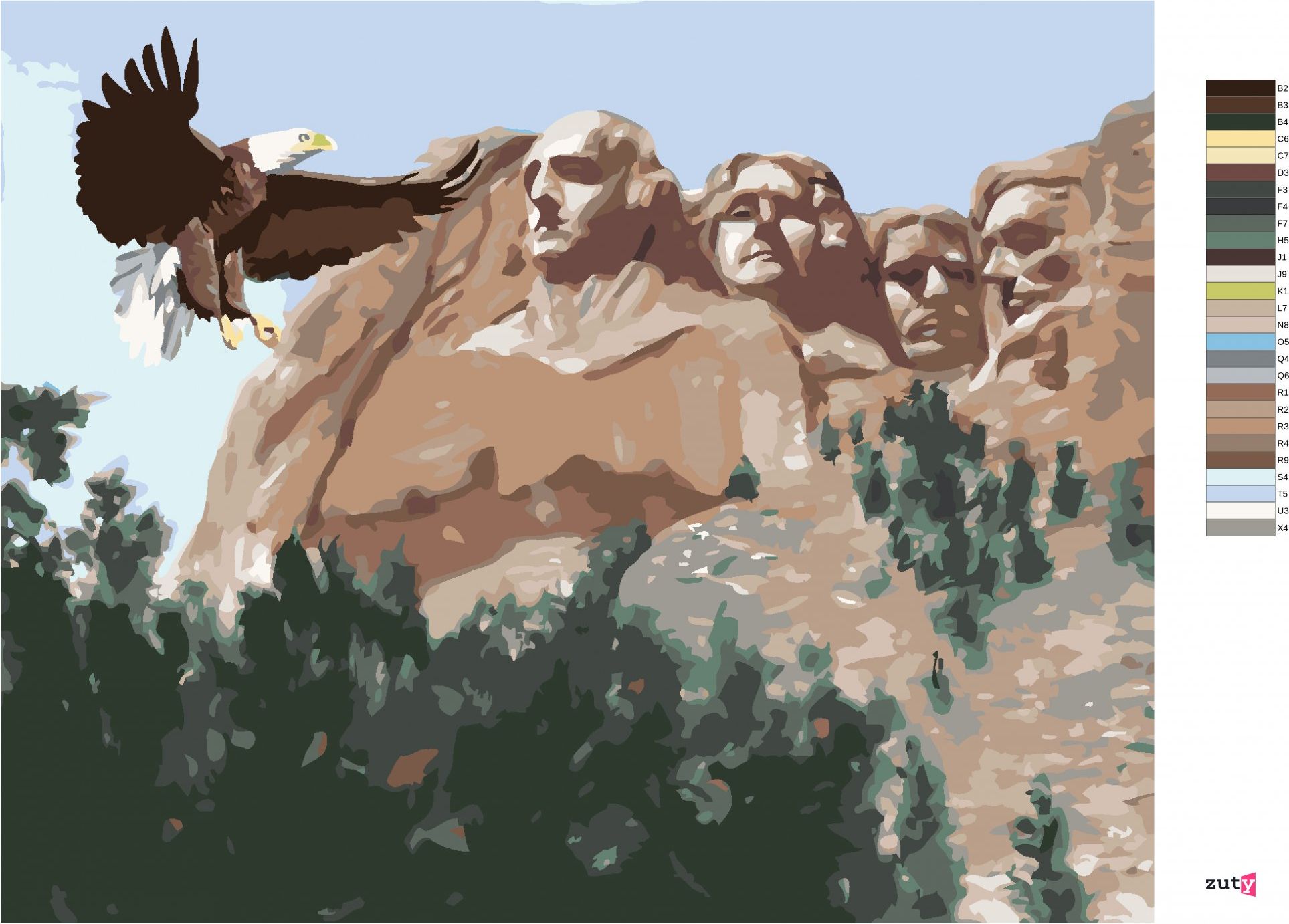 zuty Malování podle čísel - OREL U MOUNT RUSHMORE (D. RUSTY RUST) - Rozměr: 40x50 cm, Rámování: Varianta: vypnuté plátno na rám - obrázek 6