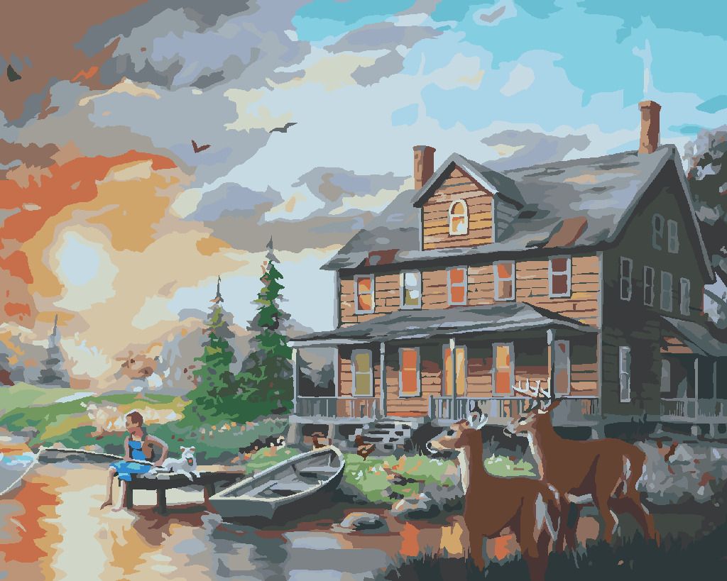 zuty Malování podle čísel - JELEN A LAŇ U JEZÍRKA PŘED DOMEM (D. RUSTY RUST) - Rozměr: 40x50 cm, Rámování: Varianta: bez rámu a bez vypnutí plátna - obrázek 4