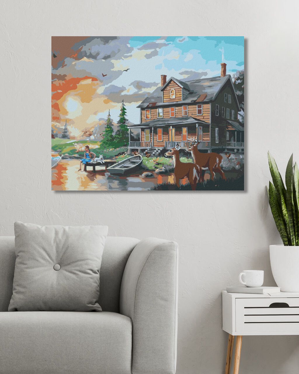 zuty Malování podle čísel - JELEN A LAŇ U JEZÍRKA PŘED DOMEM (D. RUSTY RUST) - Rozměr: 40x50 cm, Rámování: Varianta: bez rámu a bez vypnutí plátna - obrázek 6