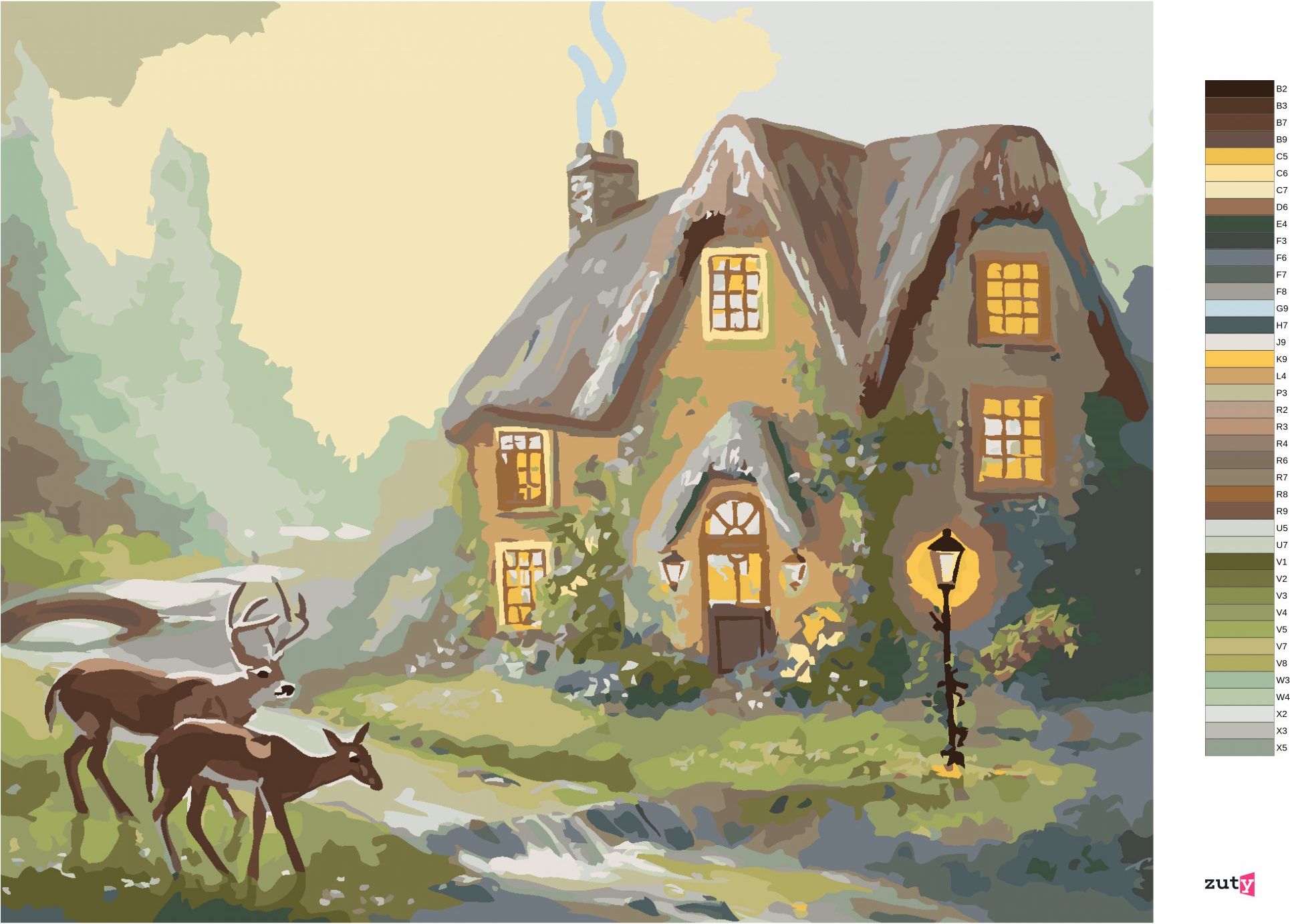 zuty Malování podle čísel - JELEN A LAŇ U LESNÍHO DOMU (D. RUSTY RUST) - Rozměr: 40x50 cm, Rámování: Varianta: bez rámu a bez vypnutí plátna - obrázek 4