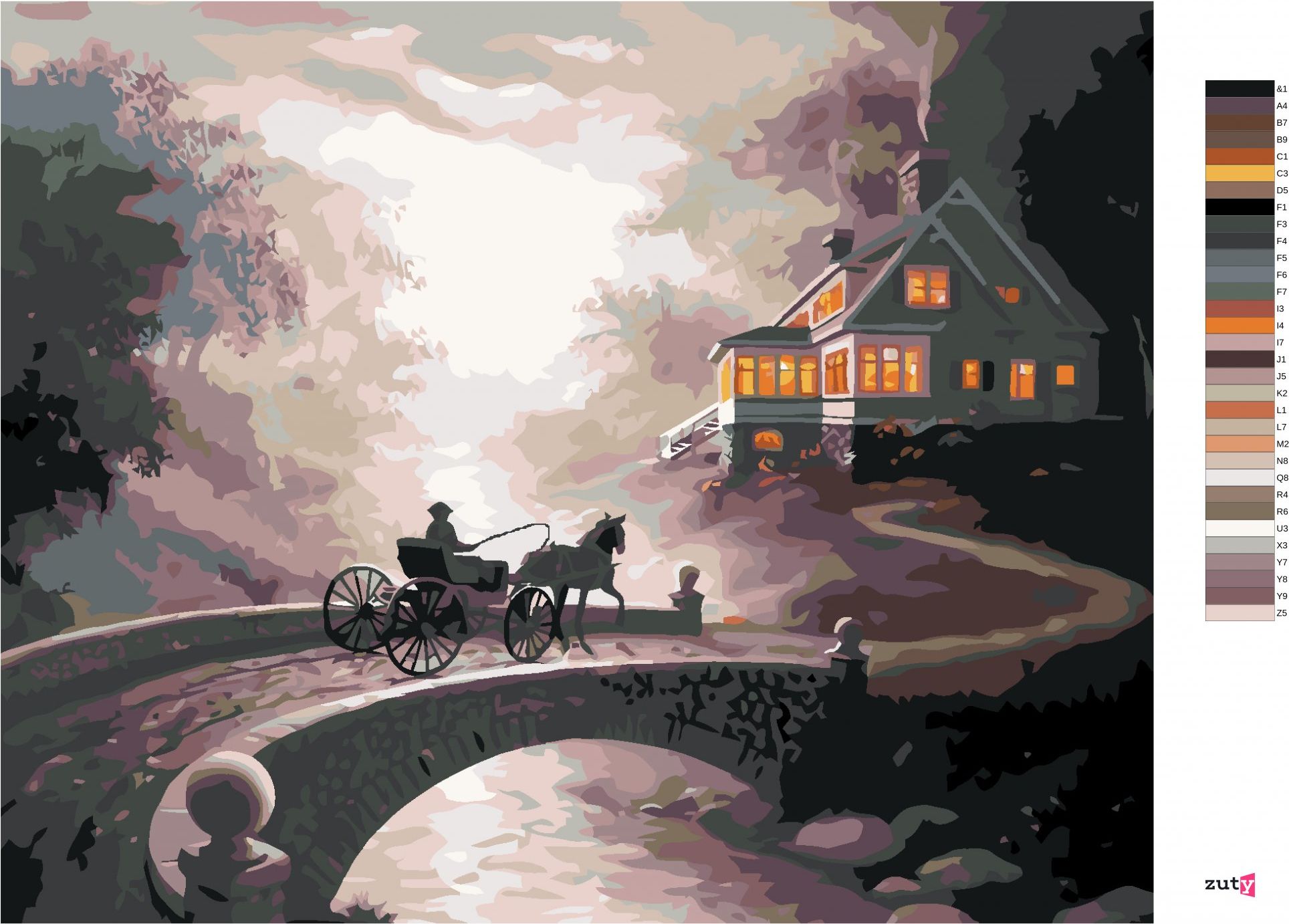 zuty Malování podle čísel - KOŇSKÉ SPŘEŽENÍ U DOMU (D. RUSTY RUST) - Rozměr: 40x50 cm, Rámování: Varianta: bez rámu a bez vypnutí plátna - obrázek 6