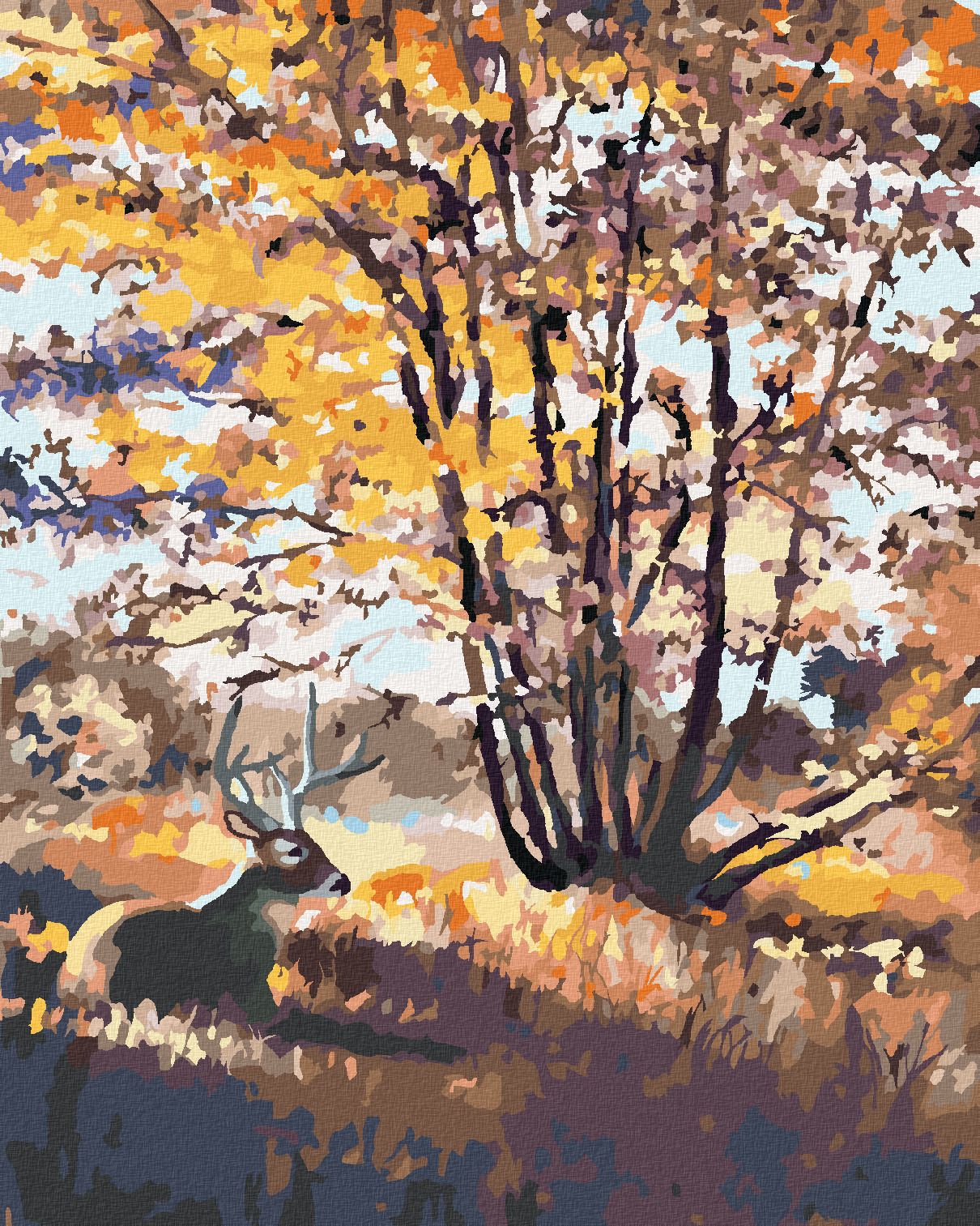 zuty Malování podle čísel - JELEN U STROMU (D. RUSTY RUST) - Rozměr: 40x50 cm, Rámování: Varianta: bez rámu a bez vypnutí plátna - obrázek 1