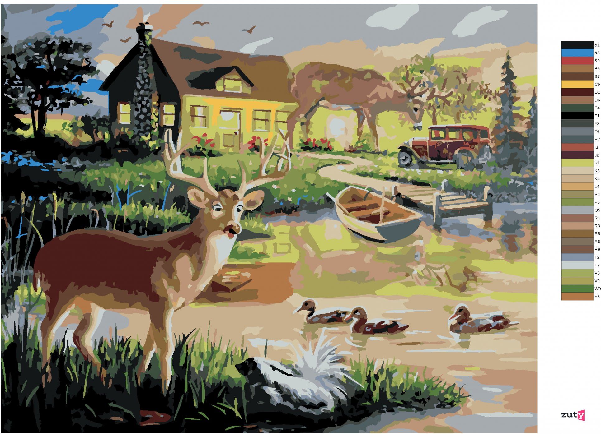 zuty Malování podle čísel - LAŇ A SRNA U JEZÍRKA (D. RUSTY RUST) - Rozměr: 40x50 cm, Rámování: Varianta: bez rámu a bez vypnutí plátna - obrázek 6