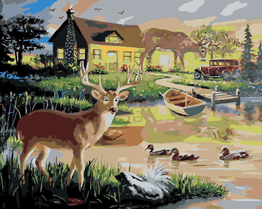 zuty Malování podle čísel - LAŇ A SRNA U JEZÍRKA (D. RUSTY RUST) - Rozměr: 40x50 cm, Rámování: Varianta: vypnuté plátno na rám - obrázek 5