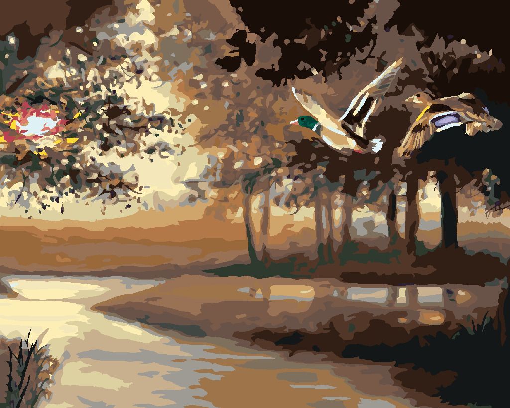 zuty Malování podle čísel - LETÍCÍ KACHNY NAD ŘEKOU (D. RUSTY RUST) - Rozměr: 40x50 cm, Rámování: Varianta: vypnuté plátno na rám - obrázek 3