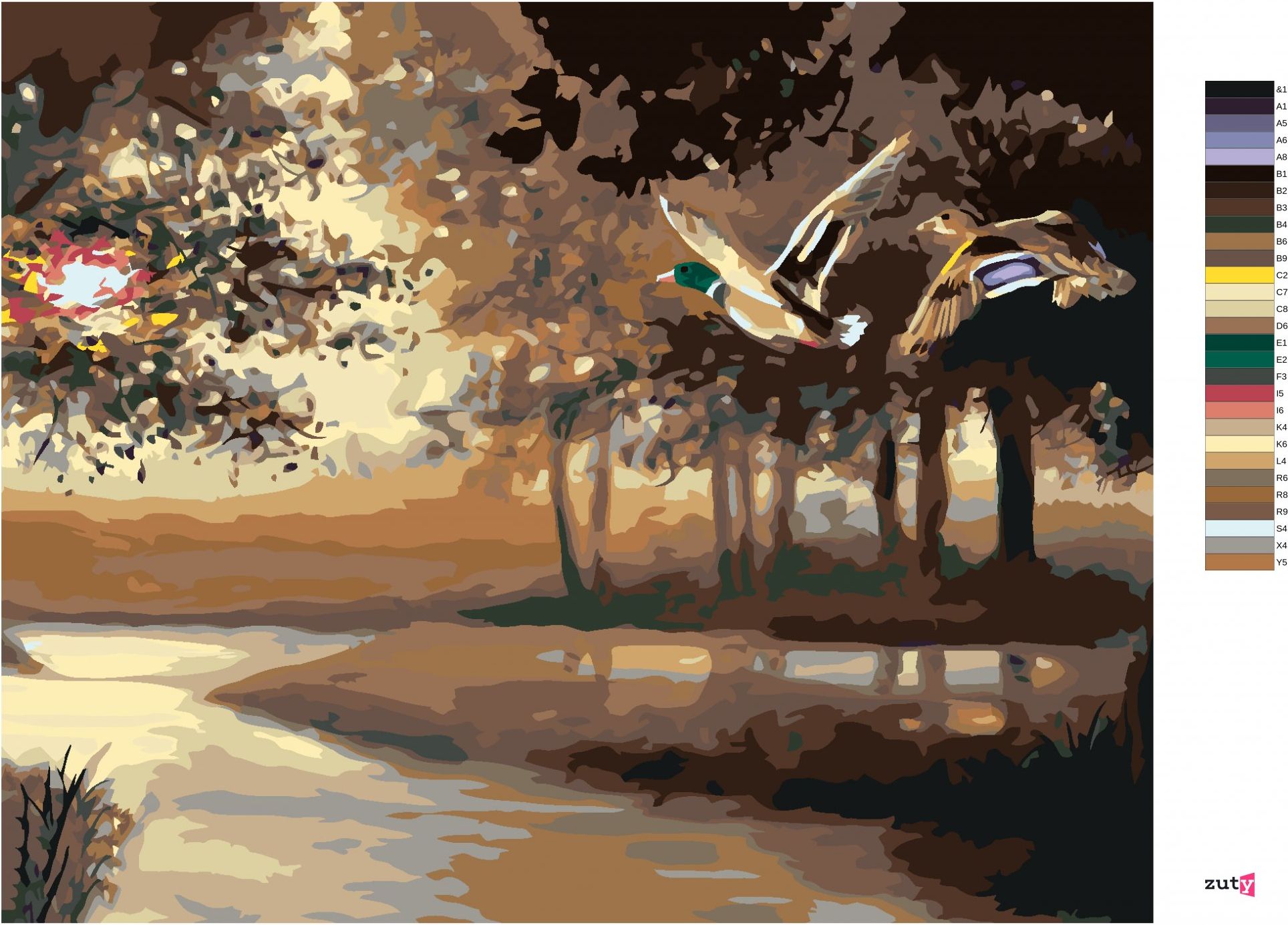 zuty Malování podle čísel - LETÍCÍ KACHNY NAD ŘEKOU (D. RUSTY RUST) - Rozměr: 40x50 cm, Rámování: Varianta: vypnuté plátno na rám - obrázek 5
