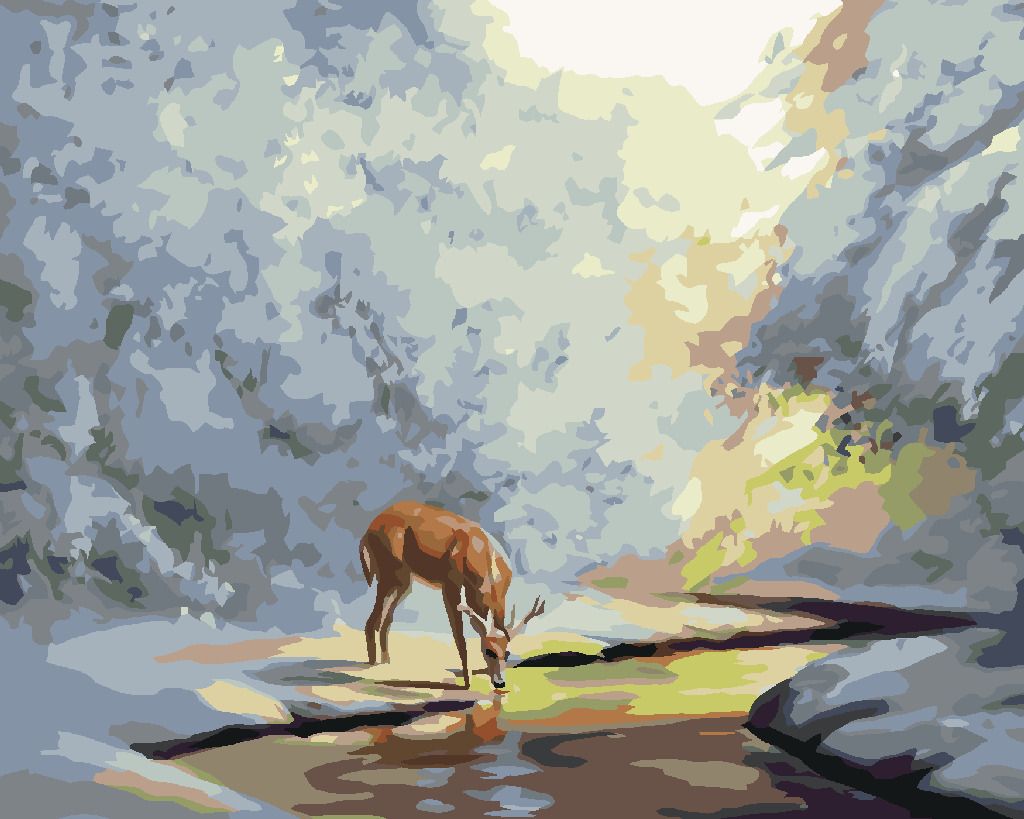 zuty Malování podle čísel - JELEN PIJE ZE ZAMRZLÉHO POTOKA (D. RUSTY RUST) - Rozměr: 40x50 cm, Rámování: Varianta: bez rámu a bez vypnutí plátna - obrázek 7