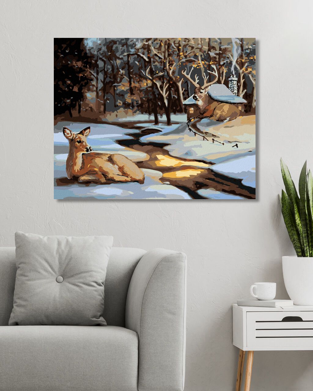 zuty Malování podle čísel - LAŇ A JELEN U ZASNĚŽENÉHO DOMU (D. RUSTY RUST) - Rozměr: 40x50 cm, Rámování: Varianta: vypnuté plátno na rám - obrázek 6