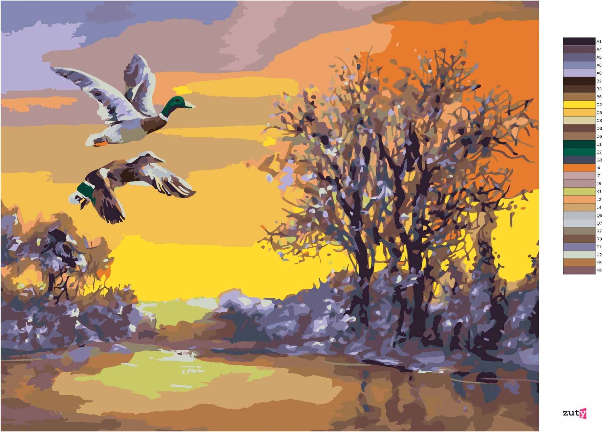zuty Malování podle čísel - LETÍCÍ KACHNY NAD ŘEKOU V ZIMĚ (D. RUSTY RUST) - Rozměr: 40x50 cm, Rámování: Varianta: bez rámu a bez vypnutí plátna - obrázek 8