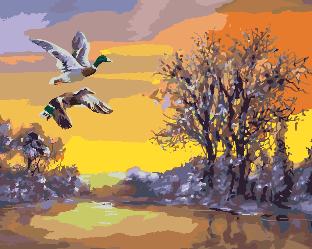 zuty Malování podle čísel - LETÍCÍ KACHNY NAD ŘEKOU V ZIMĚ (D. RUSTY RUST) - Rozměr: 40x50 cm, Rámování: Varianta: bez rámu a bez vypnutí plátna - obrázek 9
