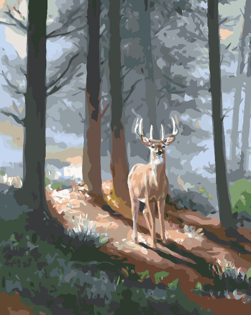 zuty Malování podle čísel - JELEN A JEHLIČNATÝ LES (D. RUSTY RUST) - Rozměr: 40x50 cm, Rámování: Varianta: bez rámu a bez vypnutí plátna - obrázek 3