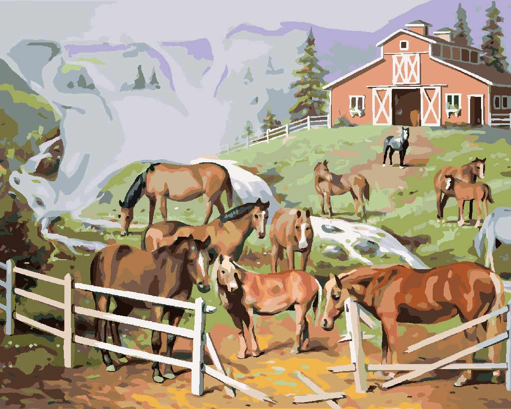 zuty Malování podle čísel - KONĚ U ZNIČENÉ OHRADY (D. RUSTY RUST) - Rozměr: 40x50 cm, Rámování: Varianta: bez rámu a bez vypnutí plátna - obrázek 6