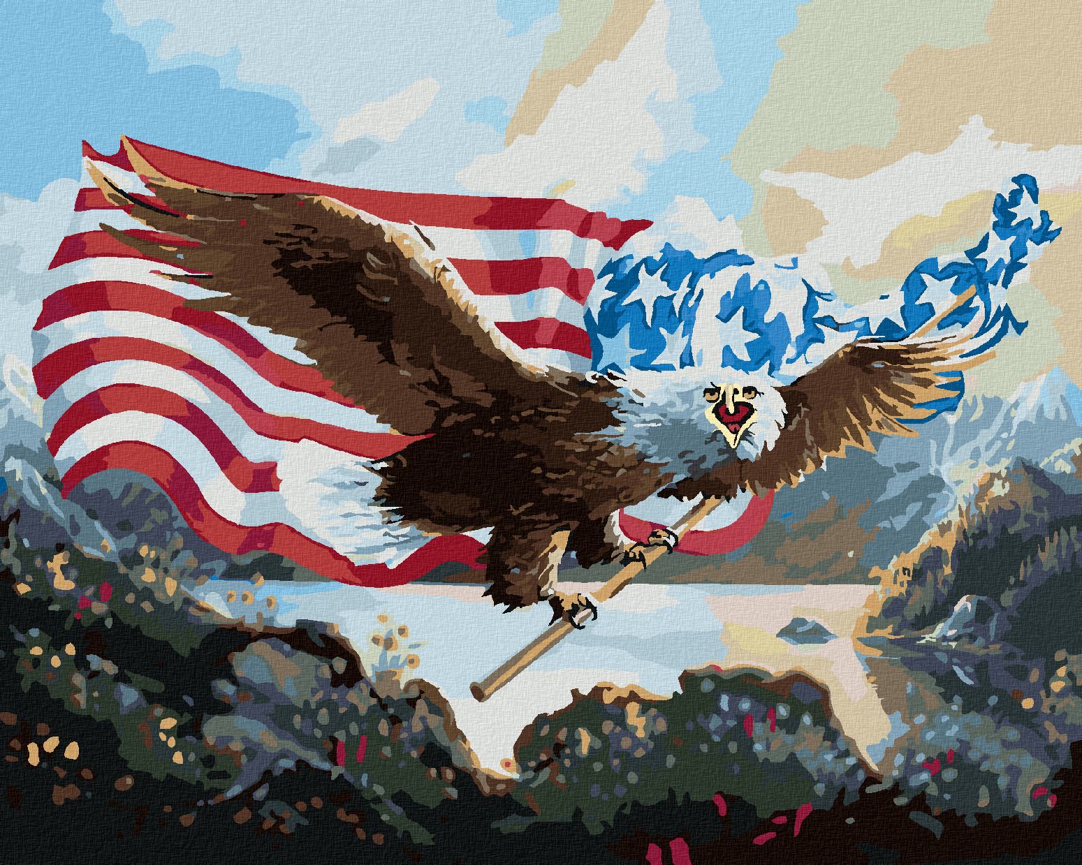zuty Malování podle čísel - OREL S VLAJKOU USA (D. RUSTY RUST) - Rozměr: 40x50 cm, Rámování: Varianta: bez rámu a bez vypnutí plátna - obrázek 1