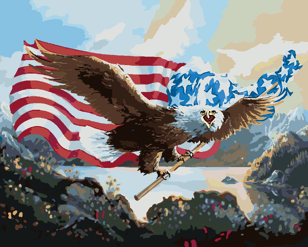 zuty Malování podle čísel - OREL S VLAJKOU USA (D. RUSTY RUST) - Rozměr: 40x50 cm, Rámování: Varianta: bez rámu a bez vypnutí plátna - obrázek 3