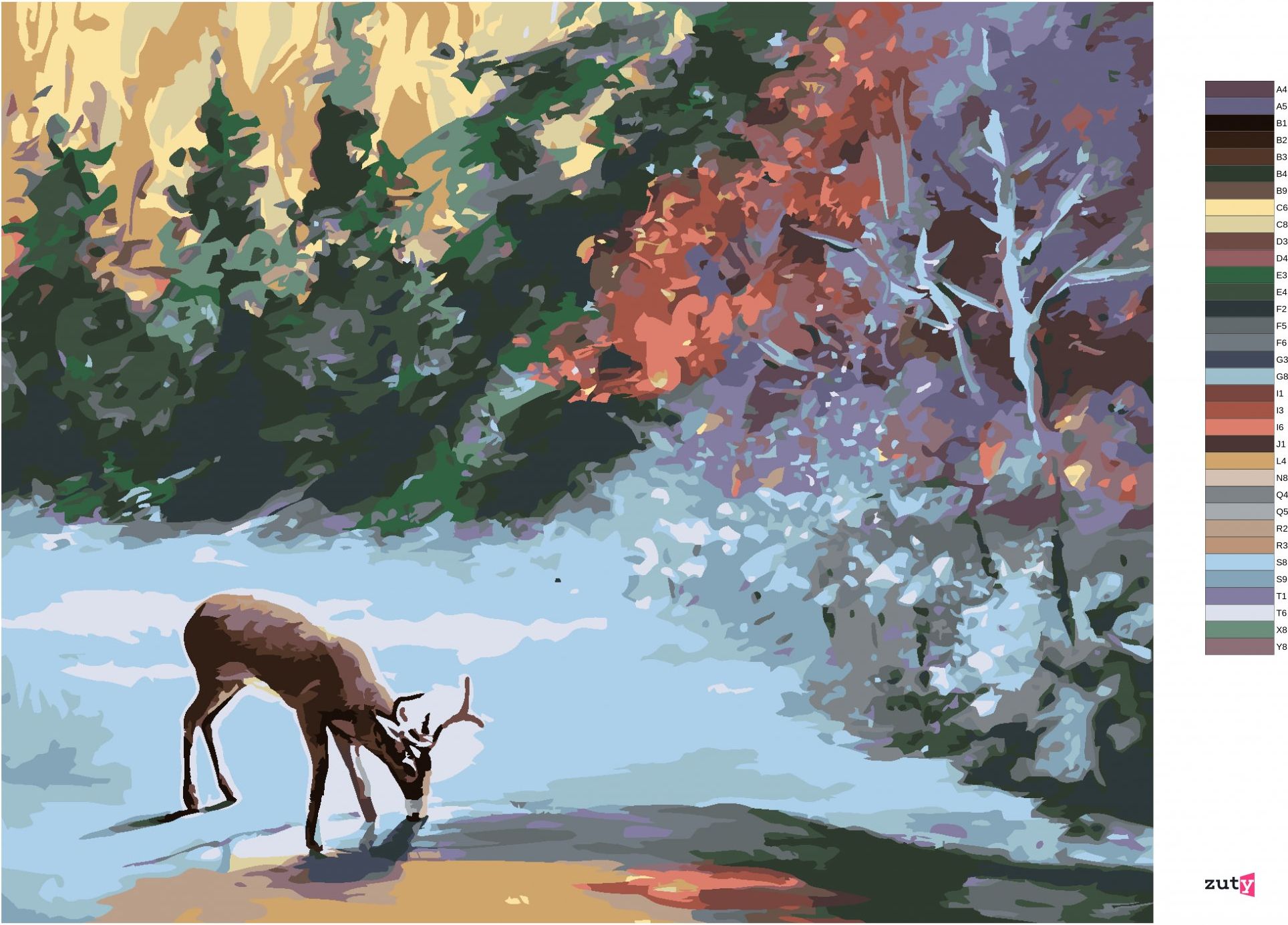 zuty Malování podle čísel - JELEN U ZAMRZLÉHO POTOKA (D. RUSTY RUST) - Rozměr: 40x50 cm, Rámování: Varianta: bez rámu a bez vypnutí plátna - obrázek 6