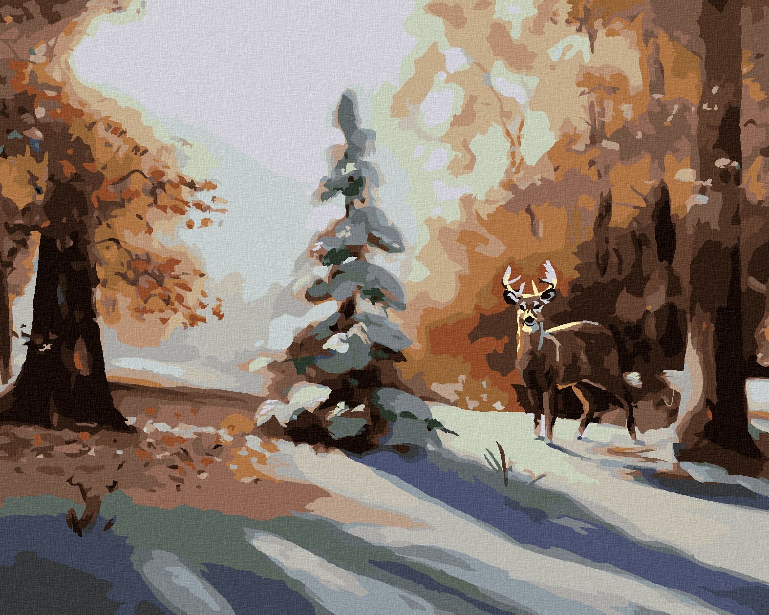 zuty Malování podle čísel - JELEN U ZASNĚŽENÉHO STROMU (D. RUSTY RUST) - Rozměr: 40x50 cm, Rámování: Varianta: vypnuté plátno na rám - obrázek 1