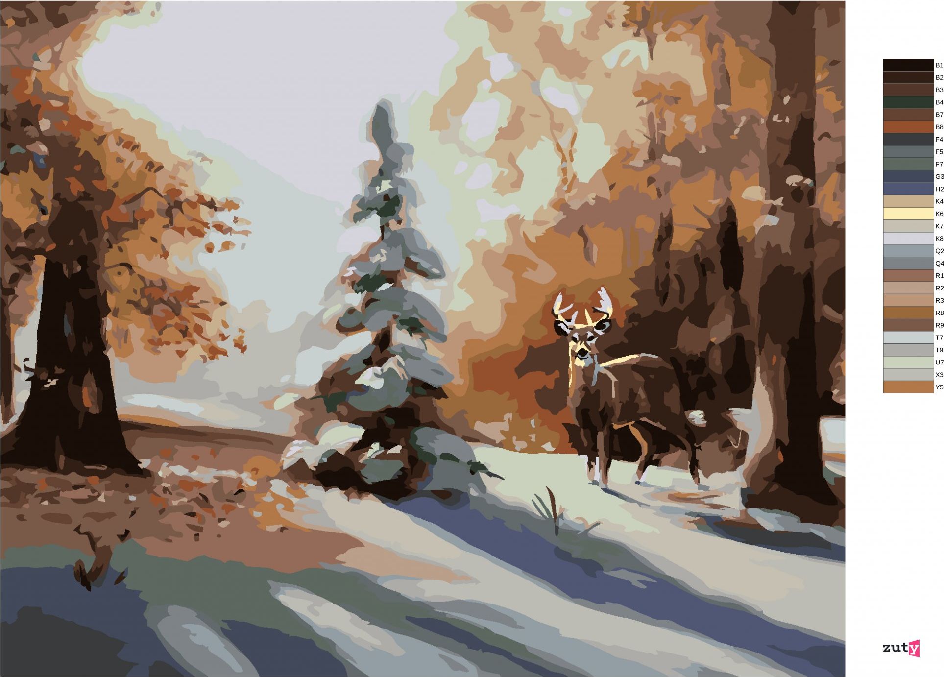 zuty Malování podle čísel - JELEN U ZASNĚŽENÉHO STROMU (D. RUSTY RUST) - Rozměr: 40x50 cm, Rámování: Varianta: vypnuté plátno na rám - obrázek 6
