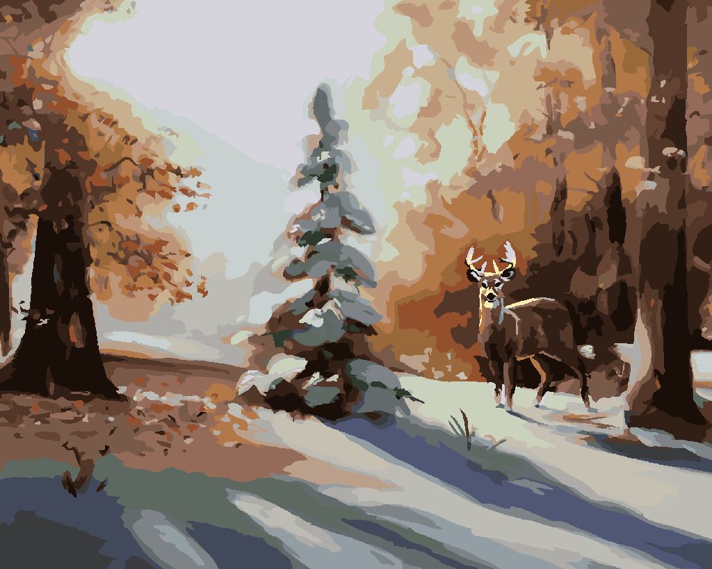 zuty Malování podle čísel - JELEN U ZASNĚŽENÉHO STROMU (D. RUSTY RUST) - Rozměr: 40x50 cm, Rámování: Varianta: vypnuté plátno na rám - obrázek 8