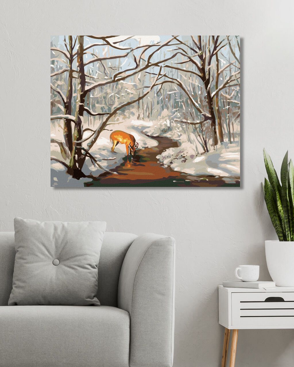 zuty Malování podle čísel - SRNEC V LESE A ŘEKA V ZIMĚ (D. RUSTY RUST) - Rozměr: 40x50 cm, Rámování: Varianta: vypnuté plátno na rám - obrázek 3