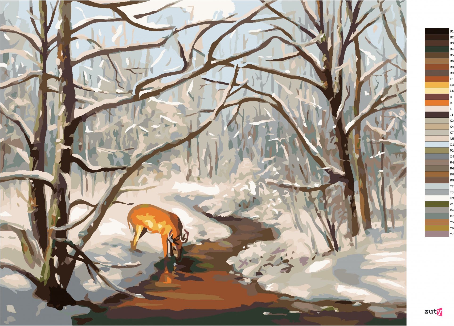zuty Malování podle čísel - SRNEC V LESE A ŘEKA V ZIMĚ (D. RUSTY RUST) - Rozměr: 40x50 cm, Rámování: Varianta: vypnuté plátno na rám - obrázek 6