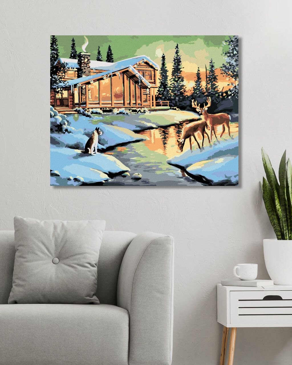 zuty Malování podle čísel - LAŇ, JELEN A PES U SRUBU (D. RUSTY RUST) - Rozměr: 40x50 cm, Rámování: Varianta: bez rámu a bez vypnutí plátna - obrázek 6