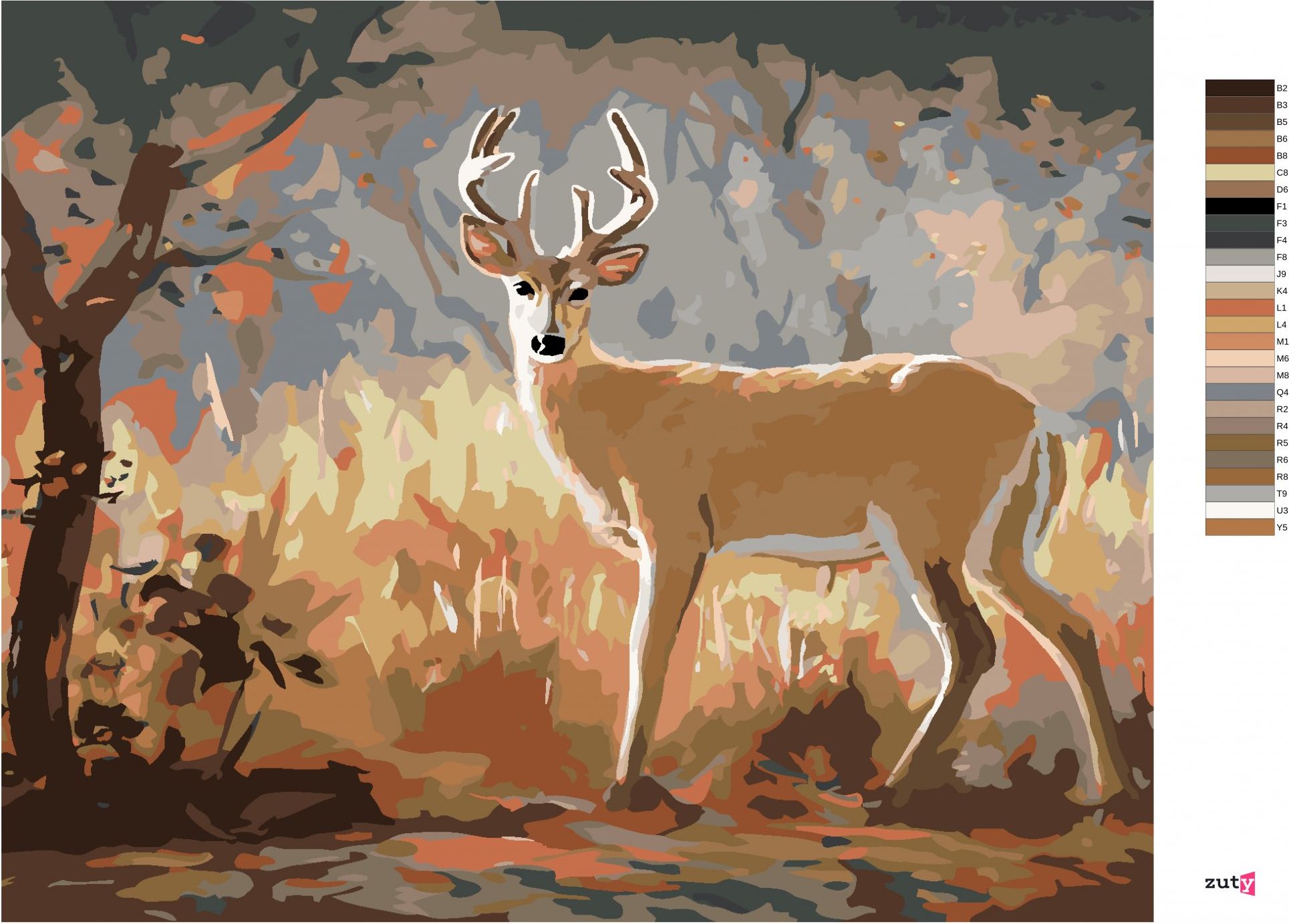 zuty Malování podle čísel - MLADÝ JELEN A PODZIMNÍ LES (D. RUSTY RUST) - Rozměr: 40x50 cm, Rámování: Varianta: bez rámu a bez vypnutí plátna - obrázek 6