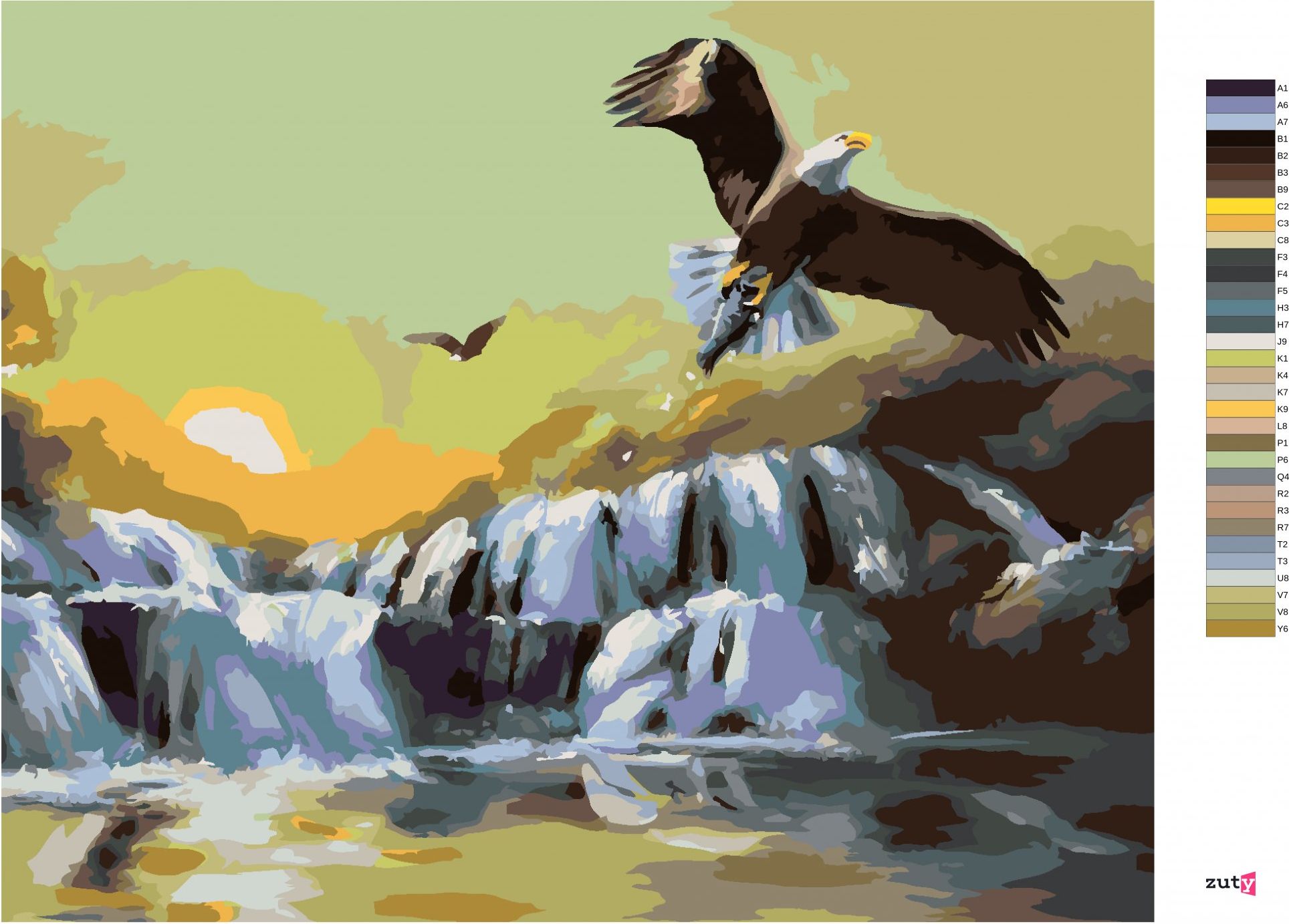 zuty Malování podle čísel - LOVÍCÍ OREL U SPLAVU (D. RUSTY RUST) - Rozměr: 40x50 cm, Rámování: Varianta: bez rámu a bez vypnutí plátna - obrázek 10