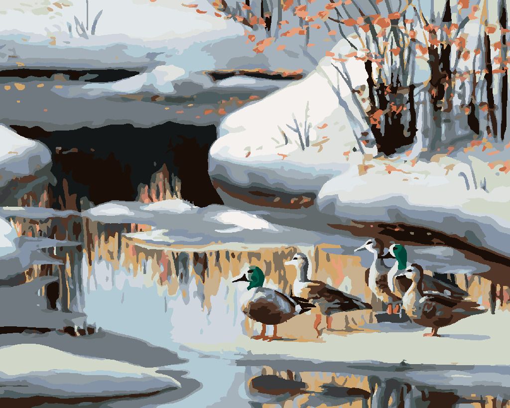 zuty Malování podle čísel - KACHNA NA ZAMRZLÉ ŘECE (D. RUSTY RUST) - Rozměr: 40x50 cm, Rámování: Varianta: bez rámu a bez vypnutí plátna - obrázek 10