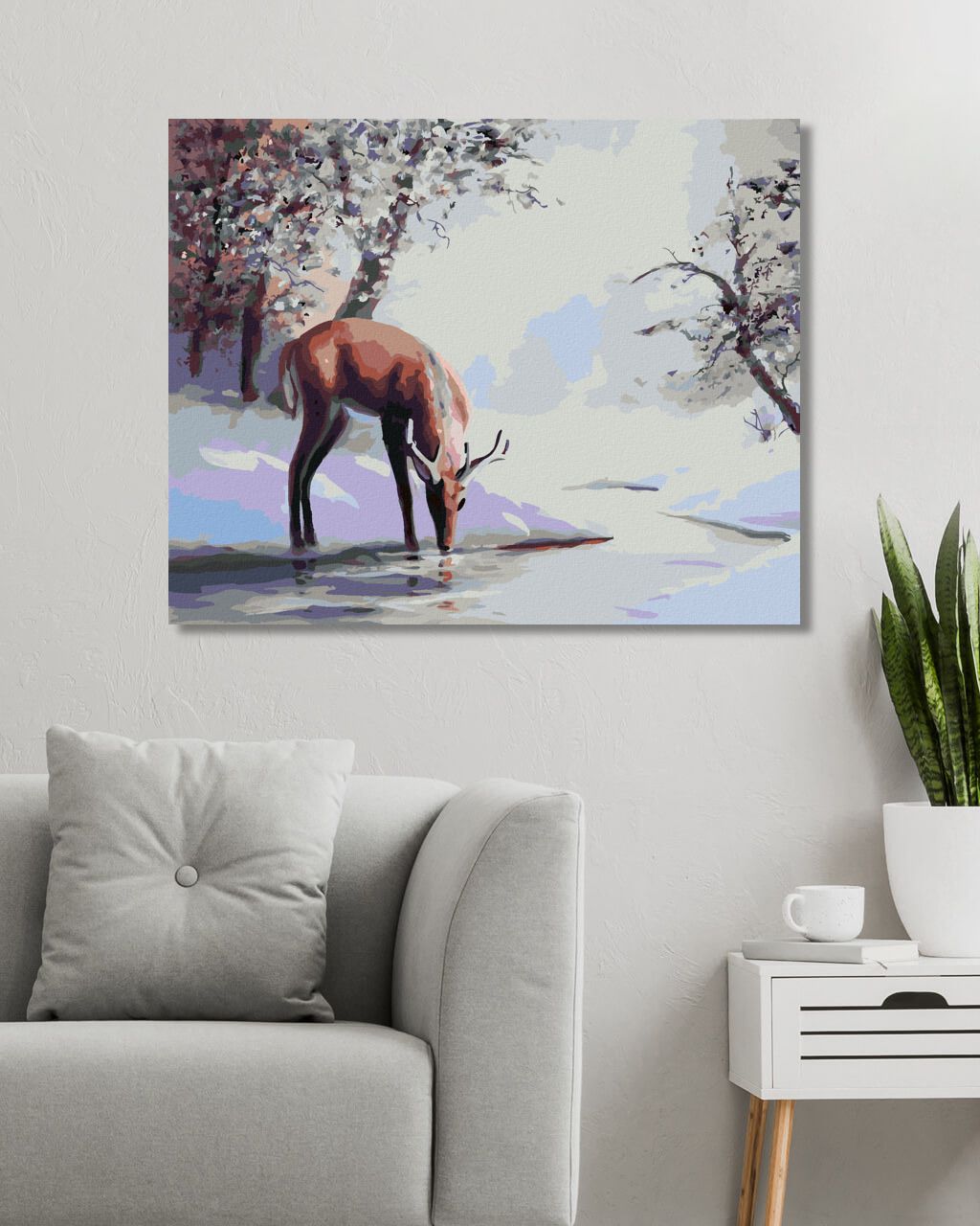 zuty Malování podle čísel - JELEN PIJE Z POTOKA V ZIMĚ (D. RUSTY RUST) - Rozměr: 40x50 cm, Rámování: Varianta: bez rámu a bez vypnutí plátna - obrázek 4