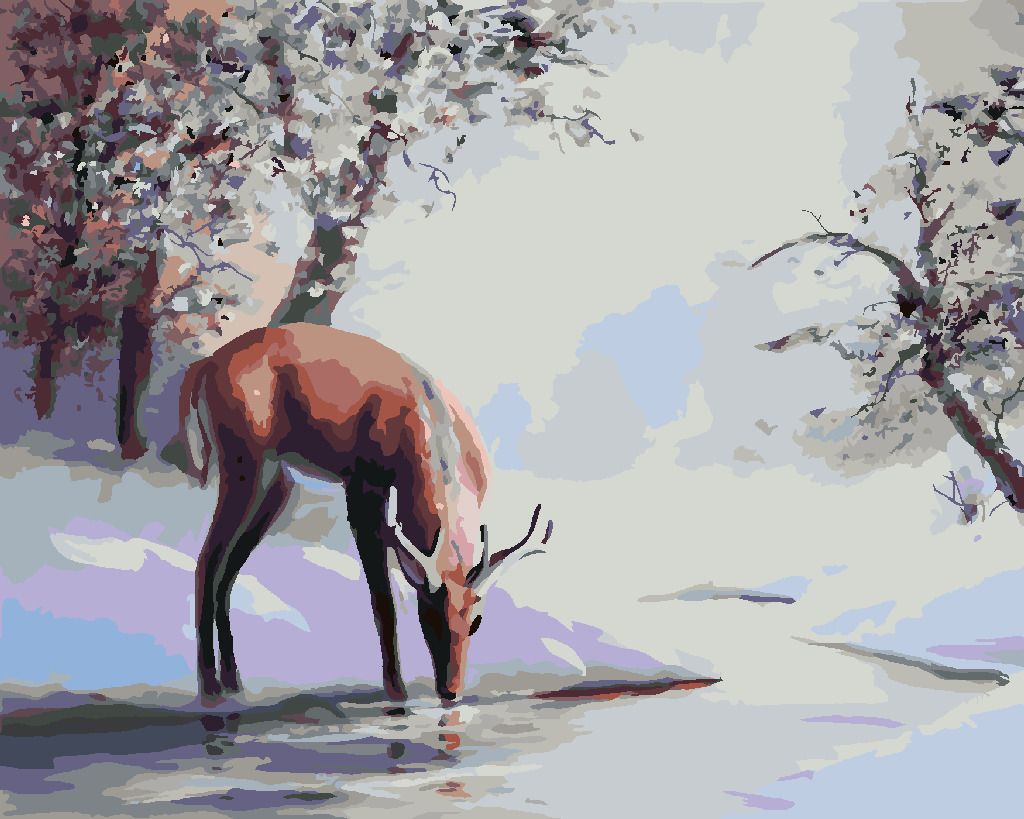 zuty Malování podle čísel - JELEN PIJE Z POTOKA V ZIMĚ (D. RUSTY RUST) - Rozměr: 40x50 cm, Rámování: Varianta: bez rámu a bez vypnutí plátna - obrázek 5