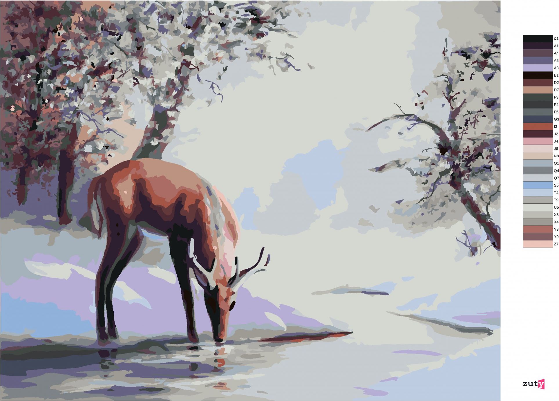 zuty Malování podle čísel - JELEN PIJE Z POTOKA V ZIMĚ (D. RUSTY RUST) - Rozměr: 40x50 cm, Rámování: Varianta: bez rámu a bez vypnutí plátna - obrázek 6