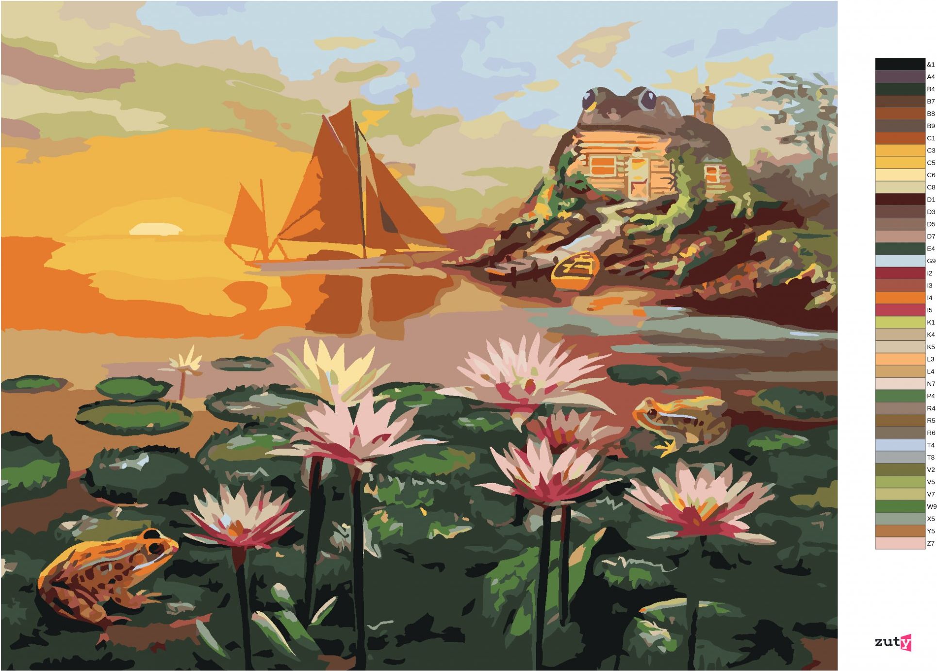 zuty Malování podle čísel - ŽABÍ DŮM (D. RUSTY RUST) - Rozměr: 40x50 cm, Rámování: Varianta: bez rámu a bez vypnutí plátna - obrázek 6