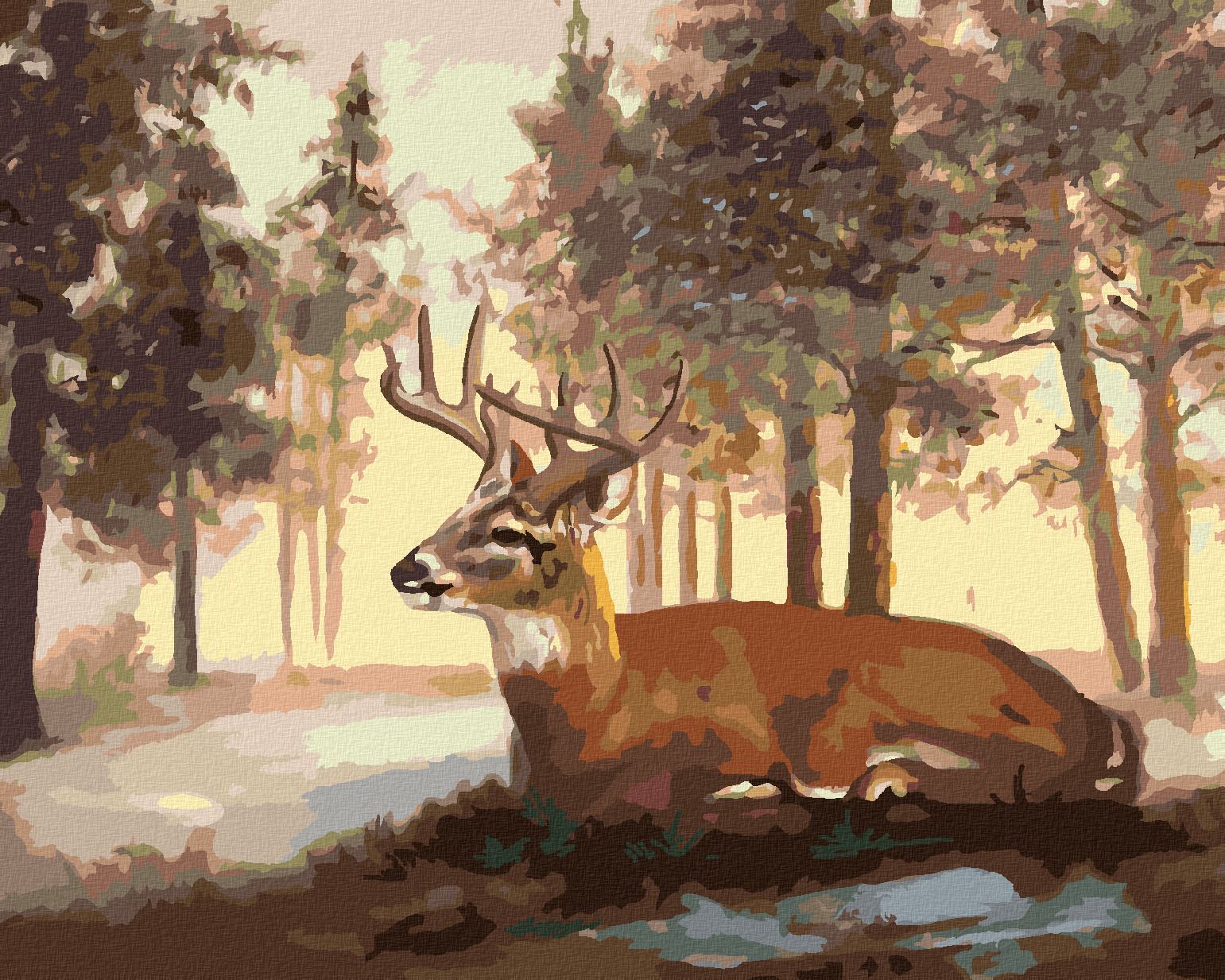 zuty Malování podle čísel - LEŽÍCÍ JELEN A ZIMNÍ KRAJINA (D. RUSTY RUST) - Rozměr: 40x50 cm, Rámování: Varianta: vypnuté plátno na rám - obrázek 1