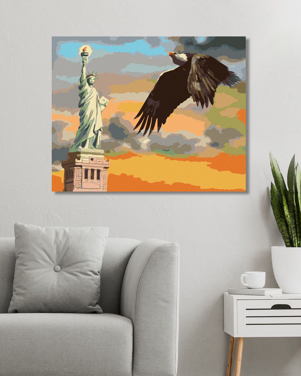 zuty Malování podle čísel - OREL U SOCHY SVOBODY (D. RUSTY RUST) - Rozměr: 40x50 cm, Rámování: Varianta: bez rámu a bez vypnutí plátna - obrázek 7