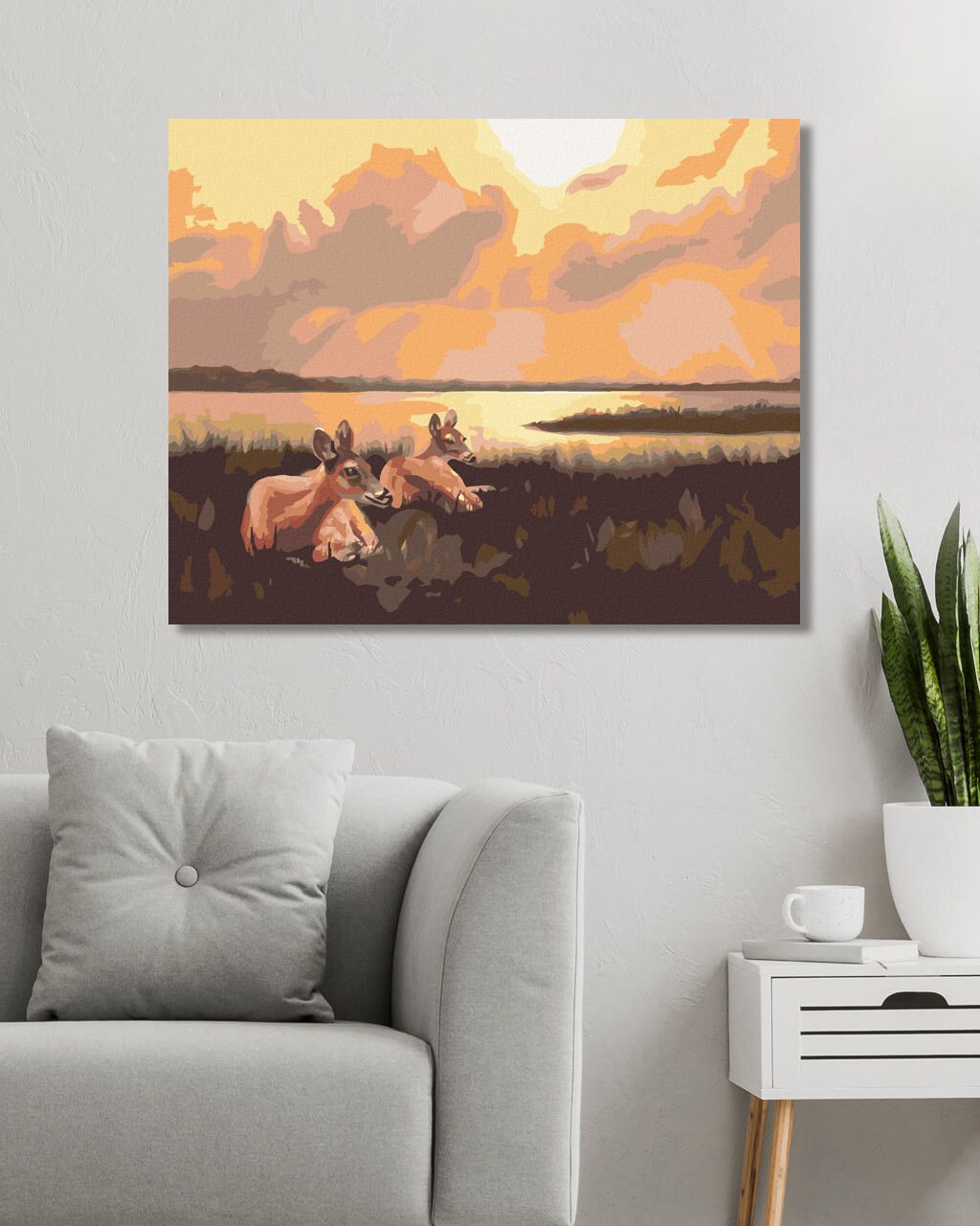 zuty Malování podle čísel - LEŽÍCÍ SRNY A VÝCHOD SLUNCE (D. RUSTY RUST) - Rozměr: 40x50 cm, Rámování: Varianta: vypnuté plátno na rám - obrázek 6