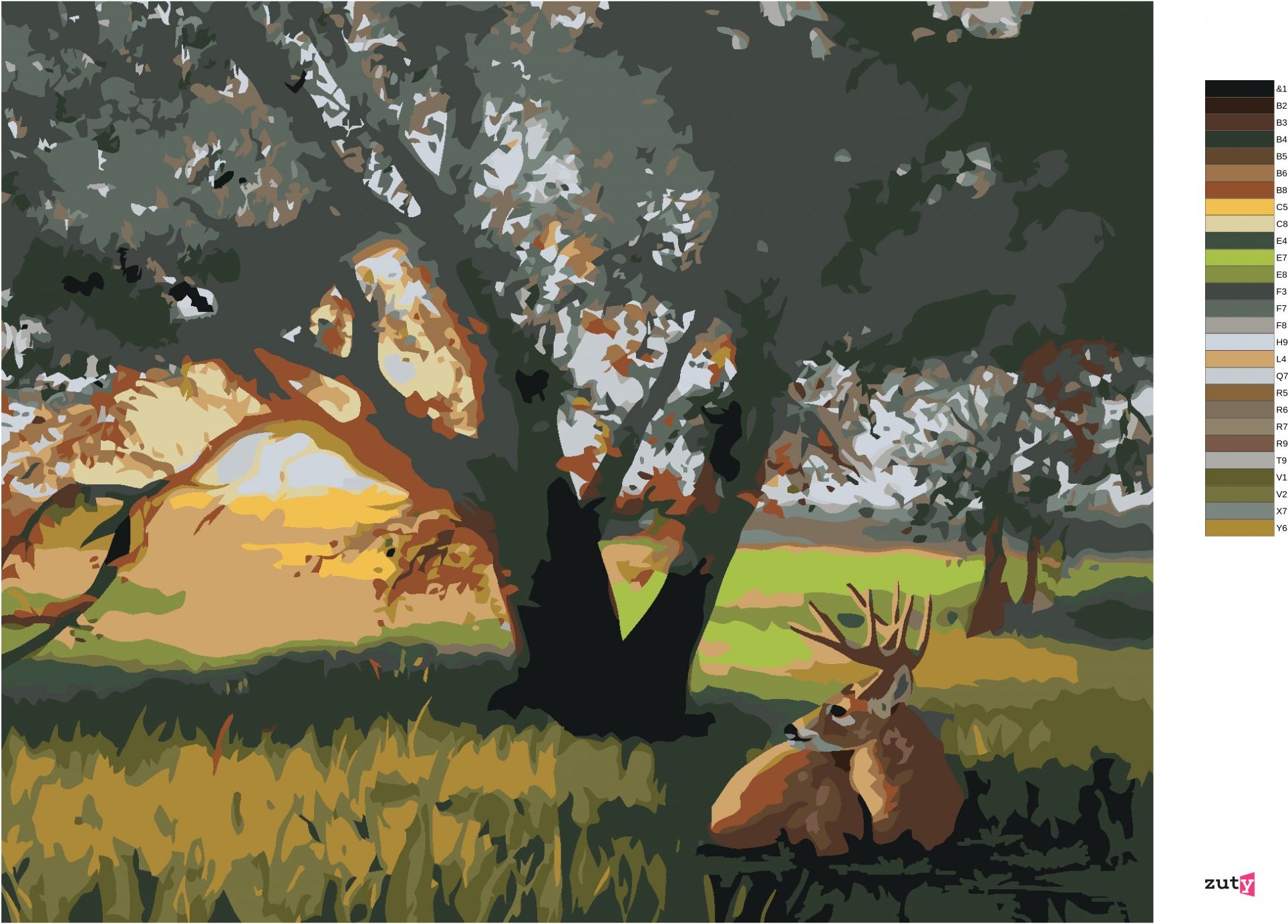 zuty Malování podle čísel - JELEN POD STROMEM (D. RUSTY RUST) - Rozměr: 40x50 cm, Rámování: Varianta: bez rámu a bez vypnutí plátna - obrázek 6