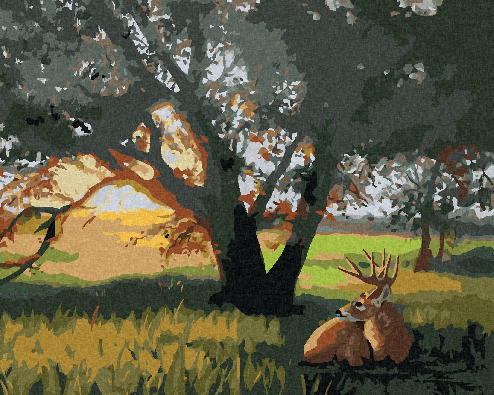 zuty Malování podle čísel - JELEN POD STROMEM (D. RUSTY RUST) - Rozměr: 40x50 cm, Rámování: Varianta: vypnuté plátno na rám - obrázek 1