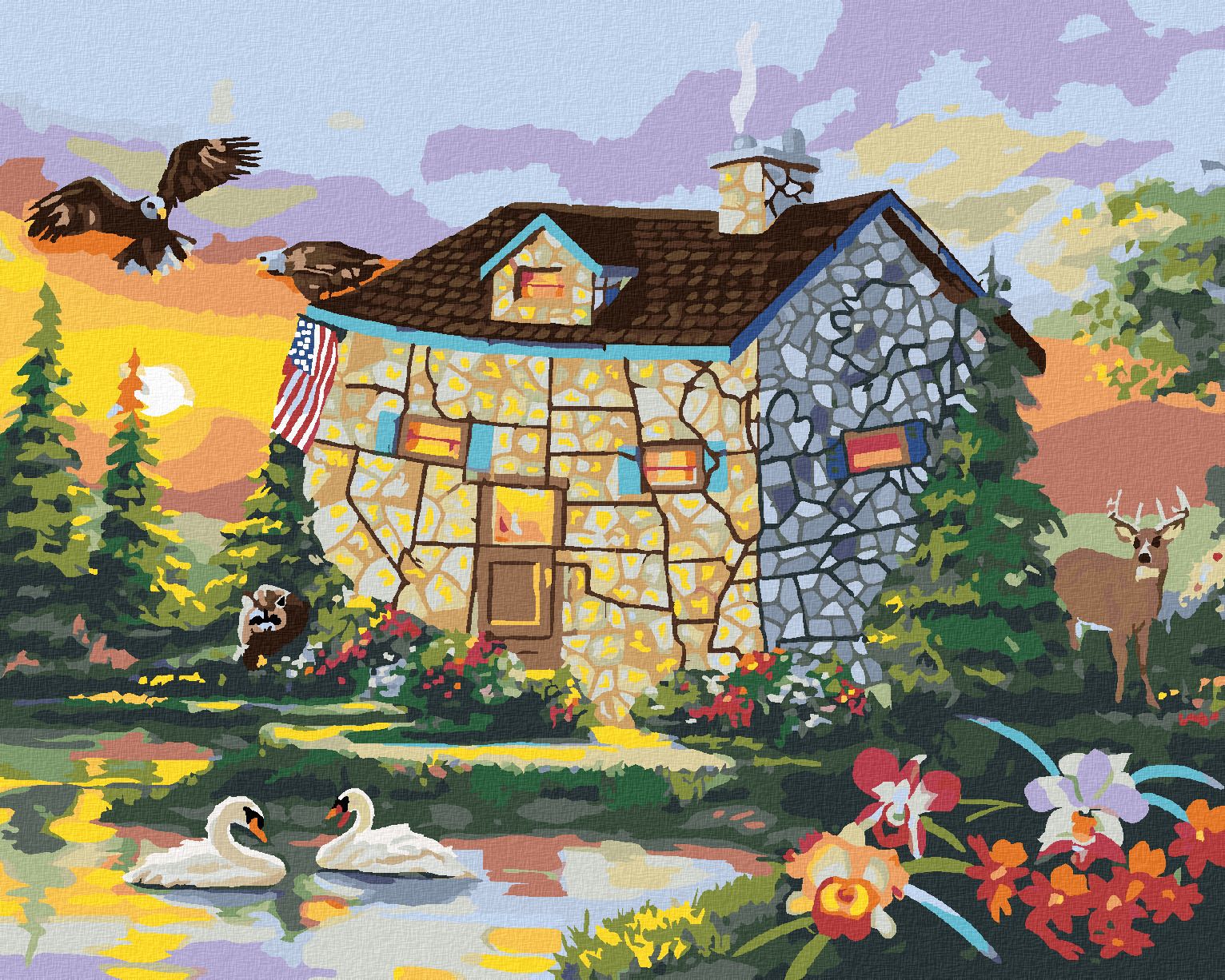 zuty Malování podle čísel - ATYPICKÝ DŮM U JEZERA (D. RUSTY RUST) - Rozměr: 40x50 cm, Rámování: Varianta: bez rámu a bez vypnutí plátna - obrázek 1