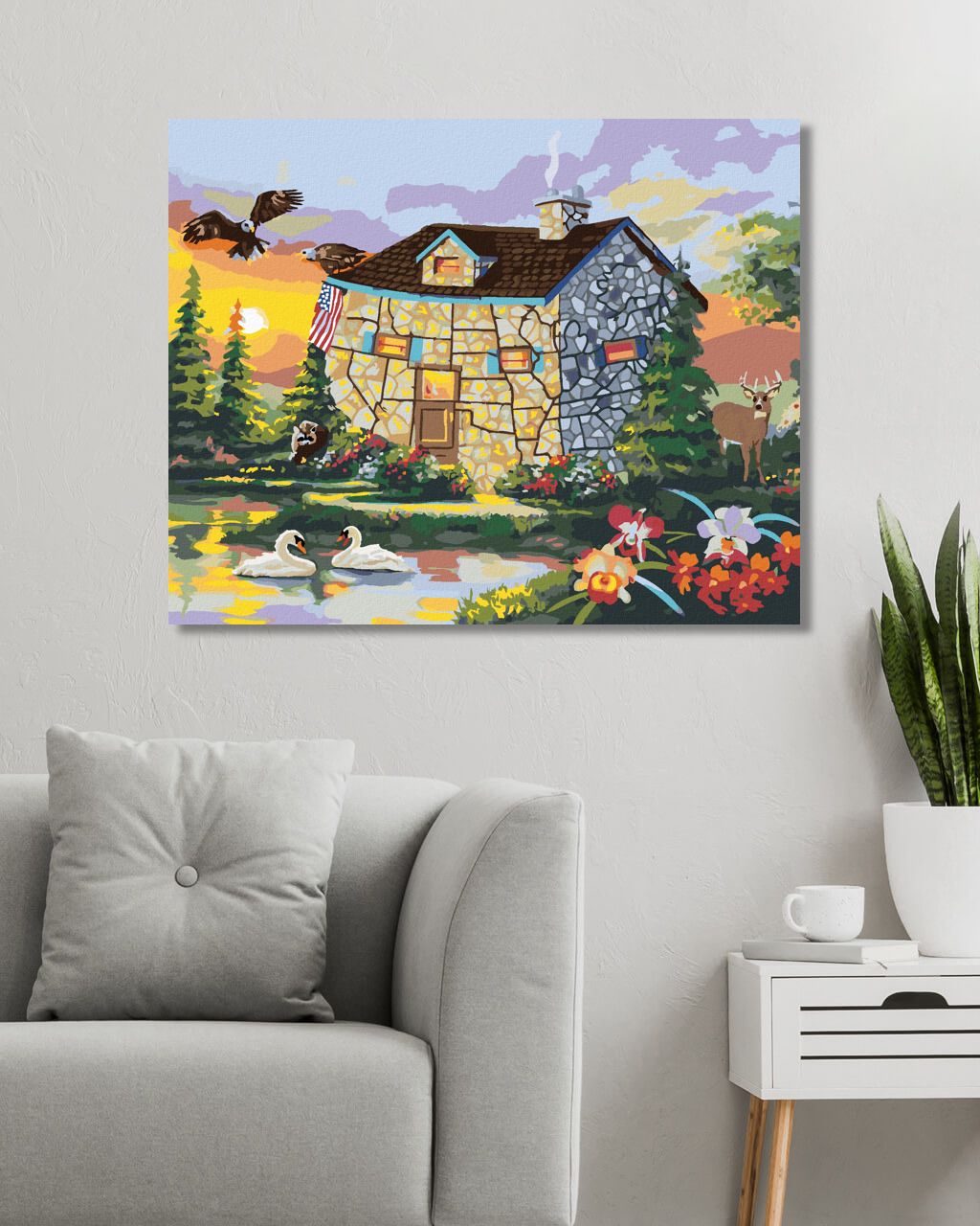 zuty Malování podle čísel - ATYPICKÝ DŮM U JEZERA (D. RUSTY RUST) - Rozměr: 40x50 cm, Rámování: Varianta: bez rámu a bez vypnutí plátna - obrázek 4