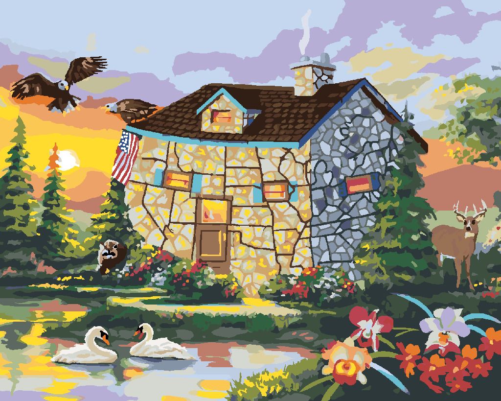 zuty Malování podle čísel - ATYPICKÝ DŮM U JEZERA (D. RUSTY RUST) - Rozměr: 40x50 cm, Rámování: Varianta: bez rámu a bez vypnutí plátna - obrázek 6