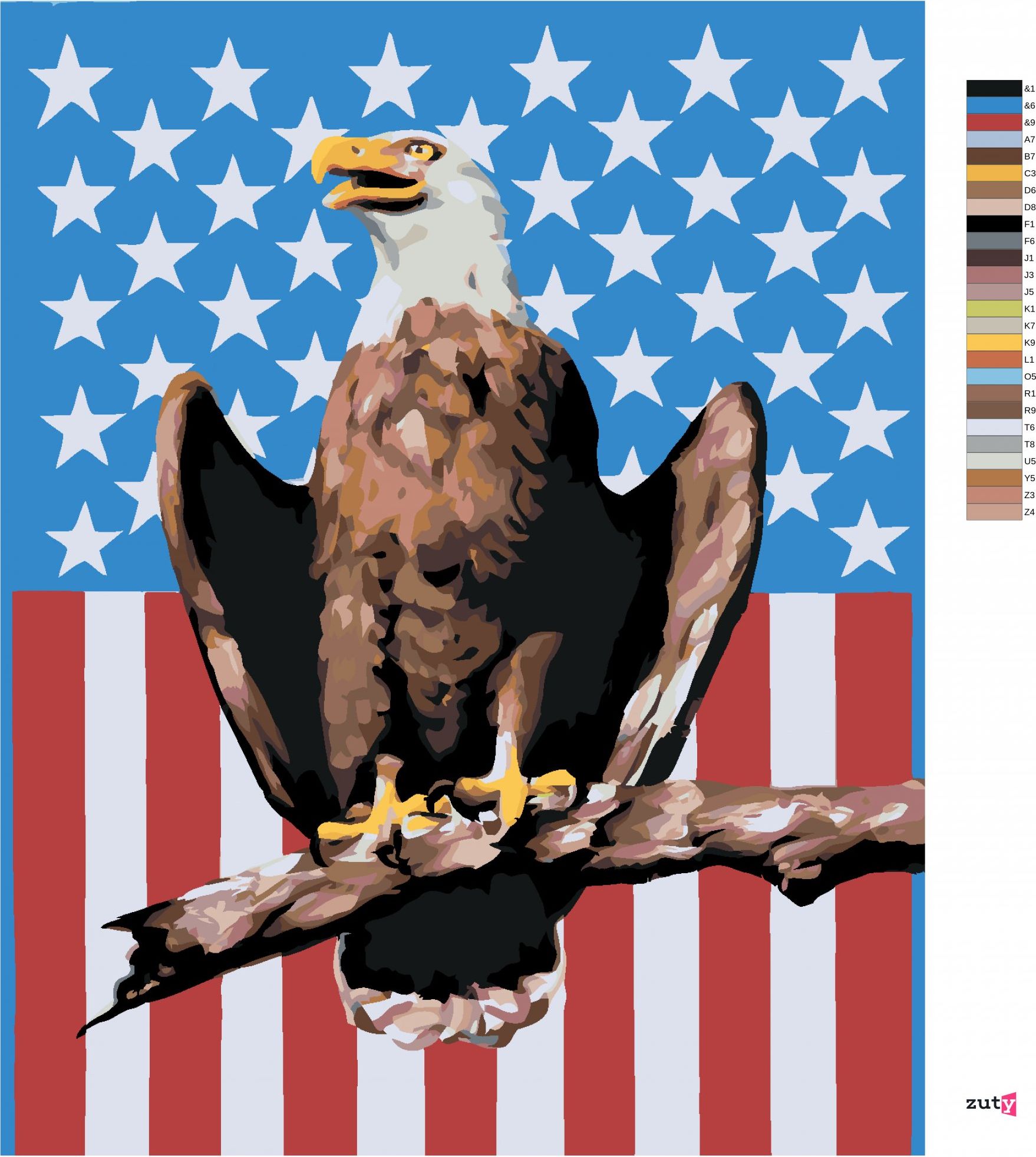 zuty Malování podle čísel - OREL NA AMERICKÉM POZADÍ (D. RUSTY RUST) - Rozměr: 40x50 cm, Rámování: Varianta: bez rámu a bez vypnutí plátna - obrázek 2