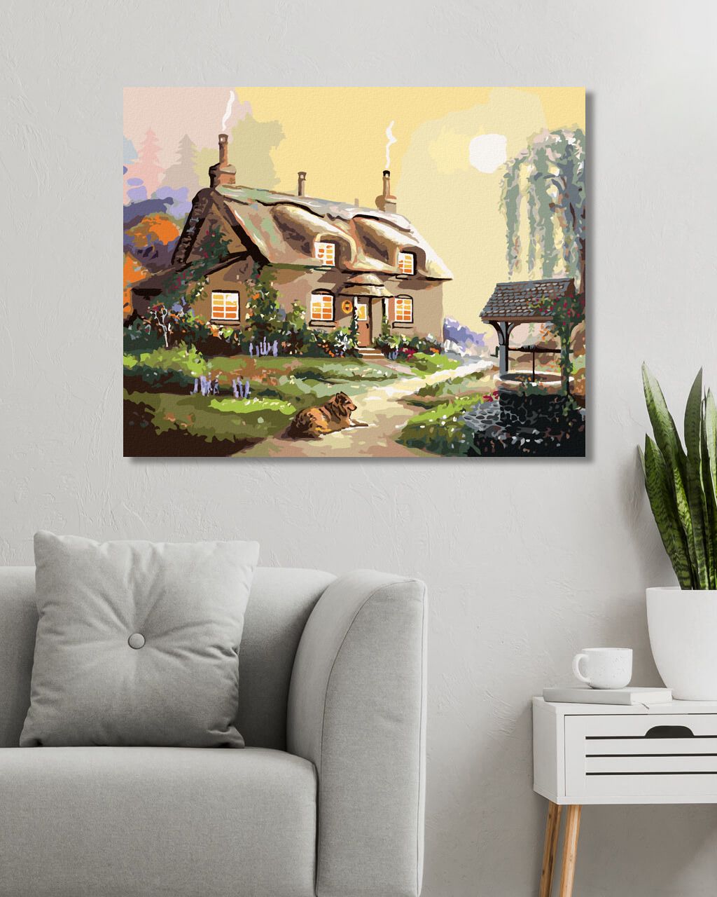 zuty Malování podle čísel - PES PŘED CHALOUPKOU A STUDNA (D. RUSTY RUST) - Rozměr: 40x50 cm, Rámování: Varianta: vypnuté plátno na rám - obrázek 4