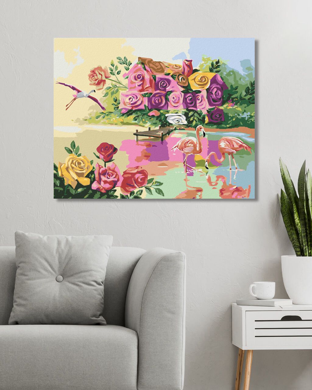 zuty Malování podle čísel - PLAMEŇÁCI U DOMU RŮŽÍ (D. RUSTY RUST) - Rozměr: 40x50 cm, Rámování: Varianta: vypnuté plátno na rám - obrázek 4