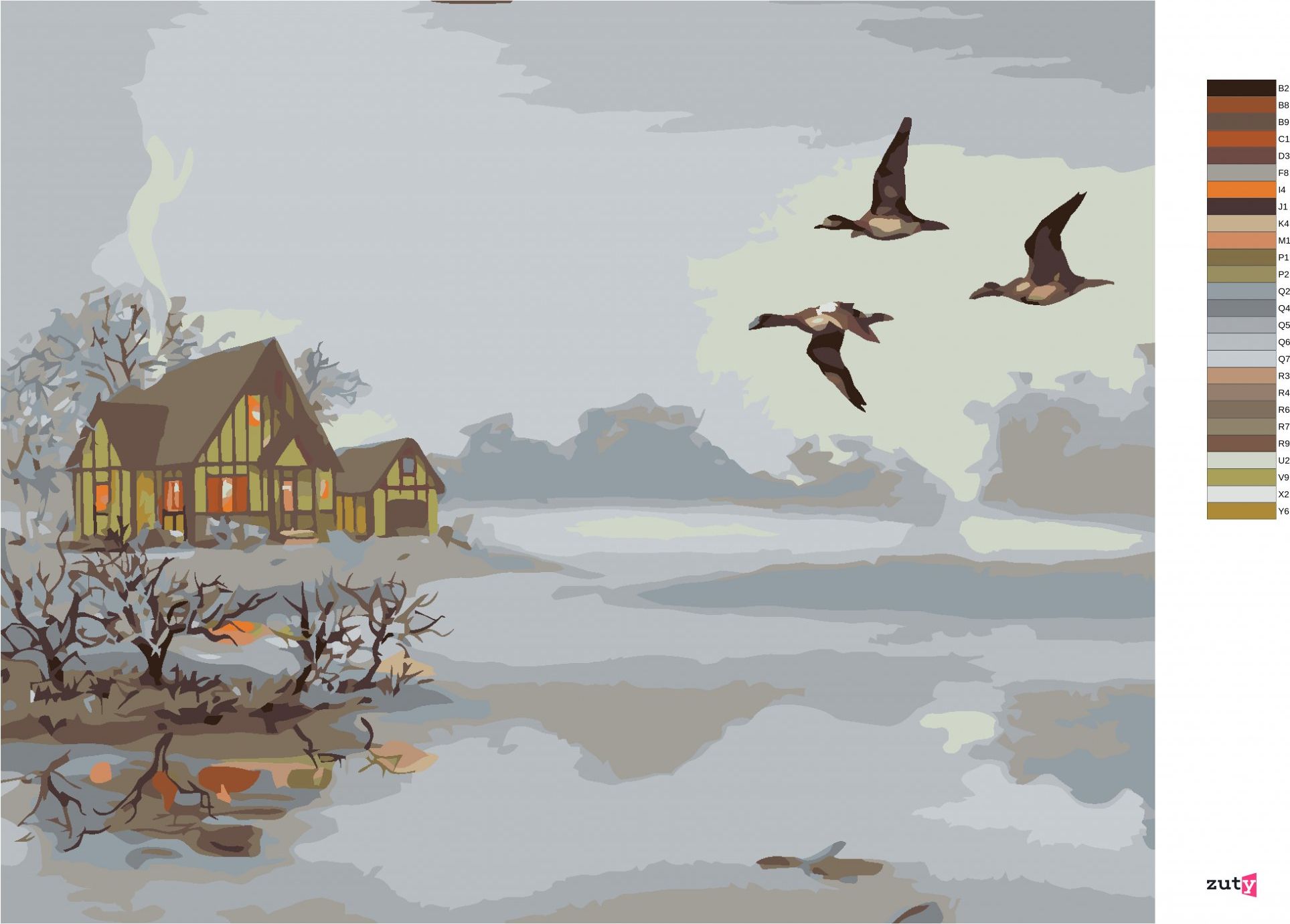 zuty Malování podle čísel - JEZERO V MLZE (D. RUSTY RUST) - Rozměr: 40x50 cm, Rámování: Varianta: vypnuté plátno na rám - obrázek 2